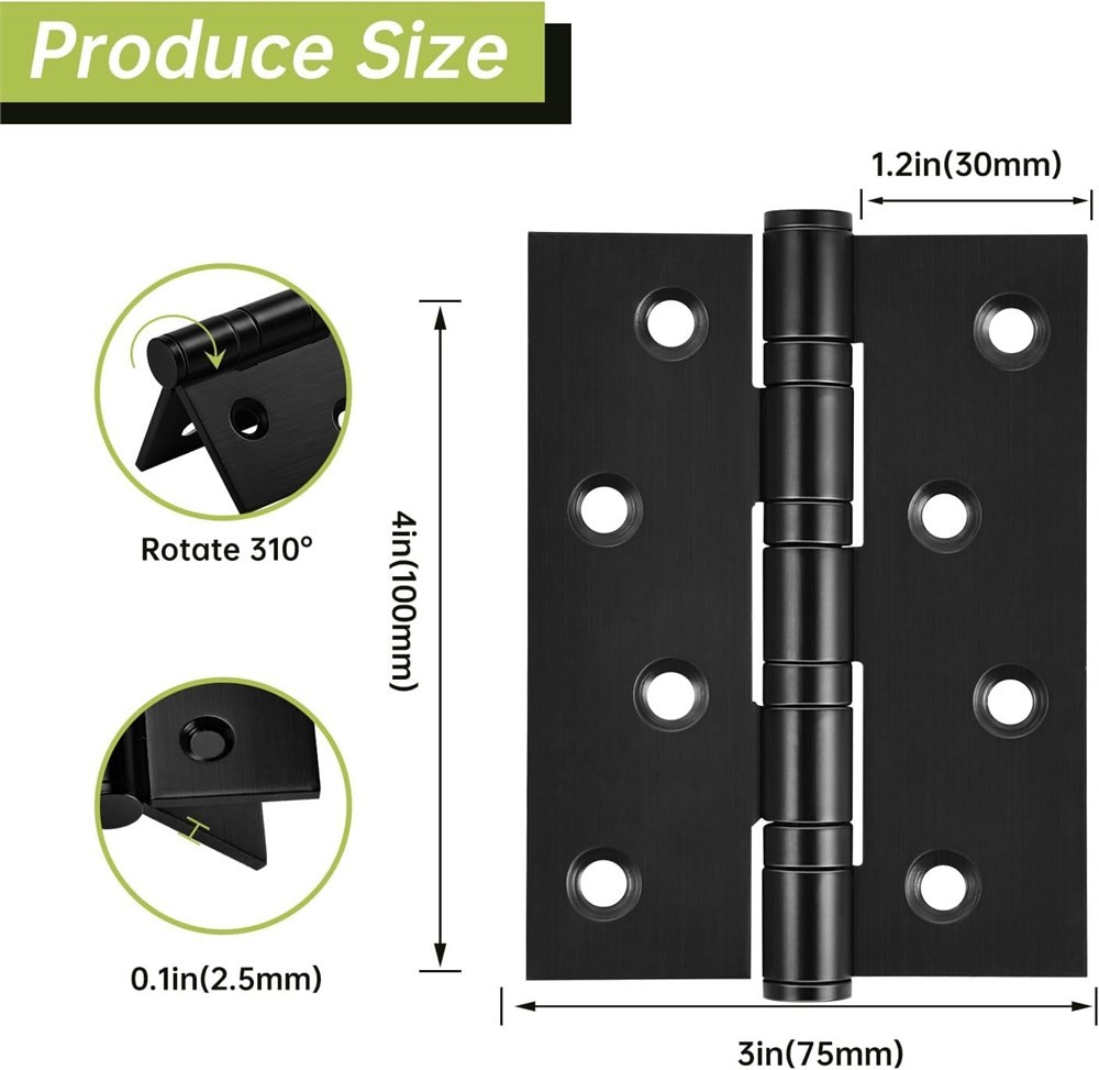5-Pack 4" Heavy Duty Ball Bearing Door Hinges – Matte Black - photo 2