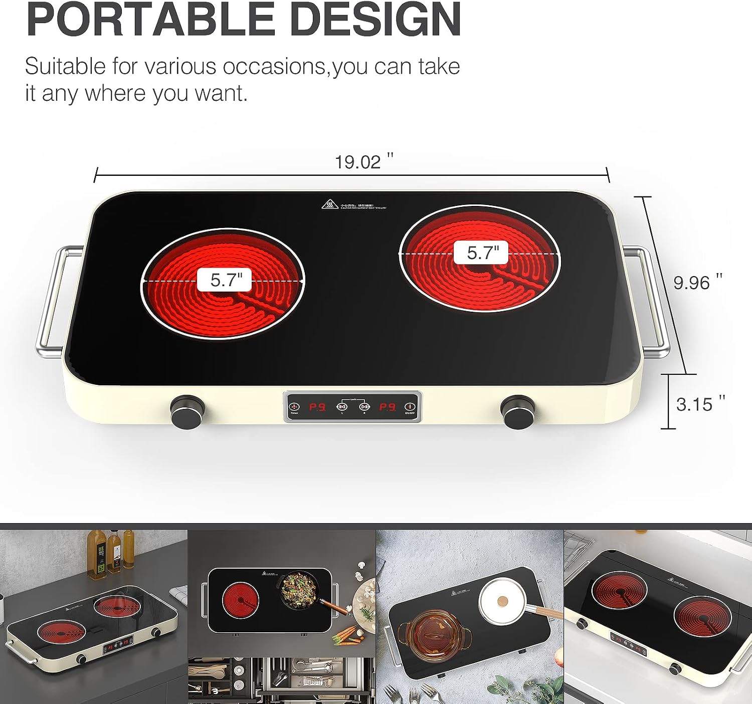 Electric Cooktop, Electric Stove 2 Burners with Knob Control - photo 4