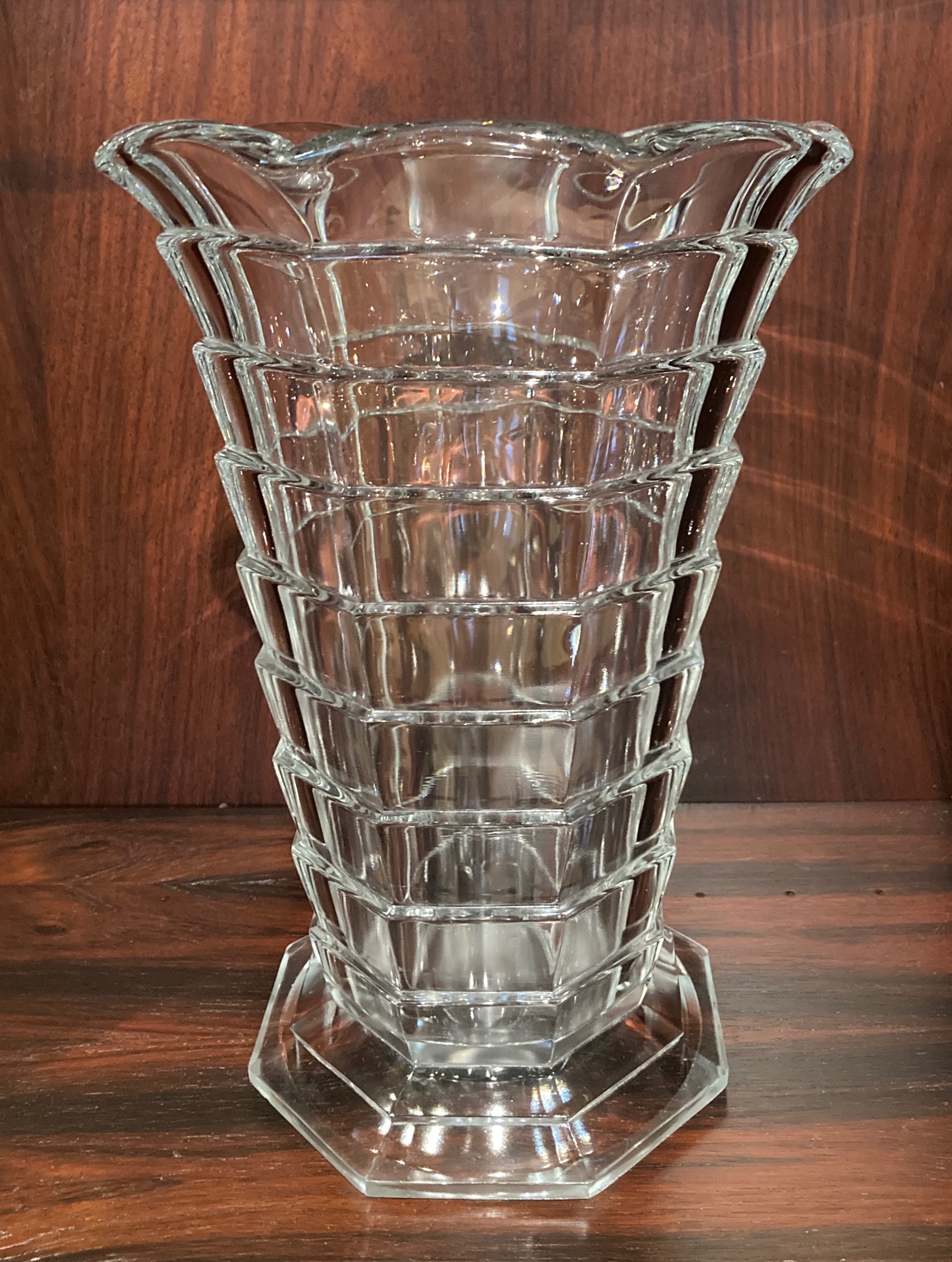 VTG Indiana Glass Tea Room 11" Large Vase Crystal Clear Art Deco - photo 4