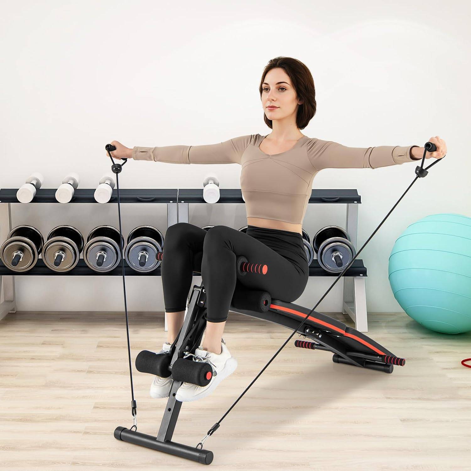 Adjustable Sit-Up Bench with Resistance Bands