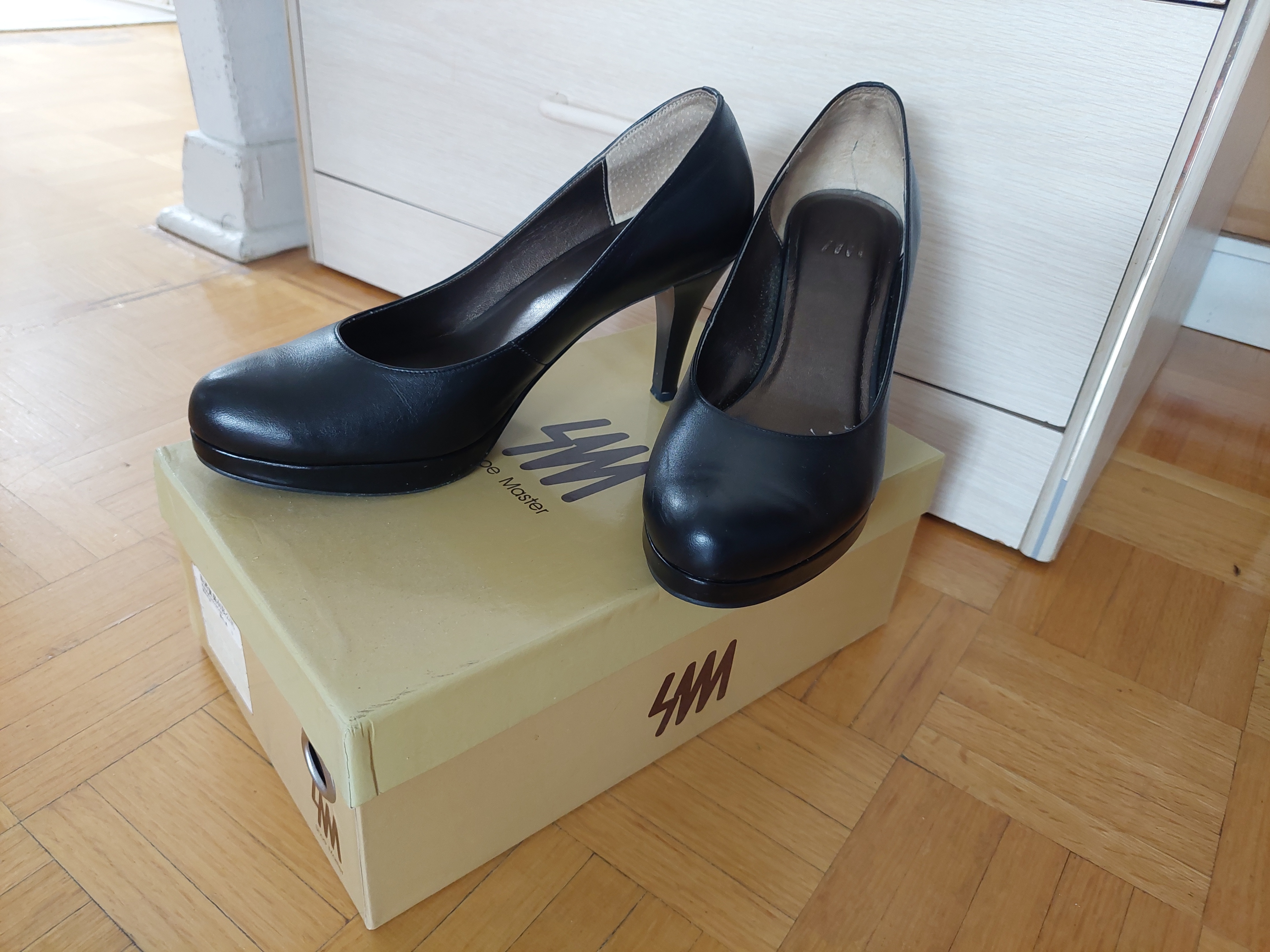 Genuine Leather Heels Classic Black Shoes Platform