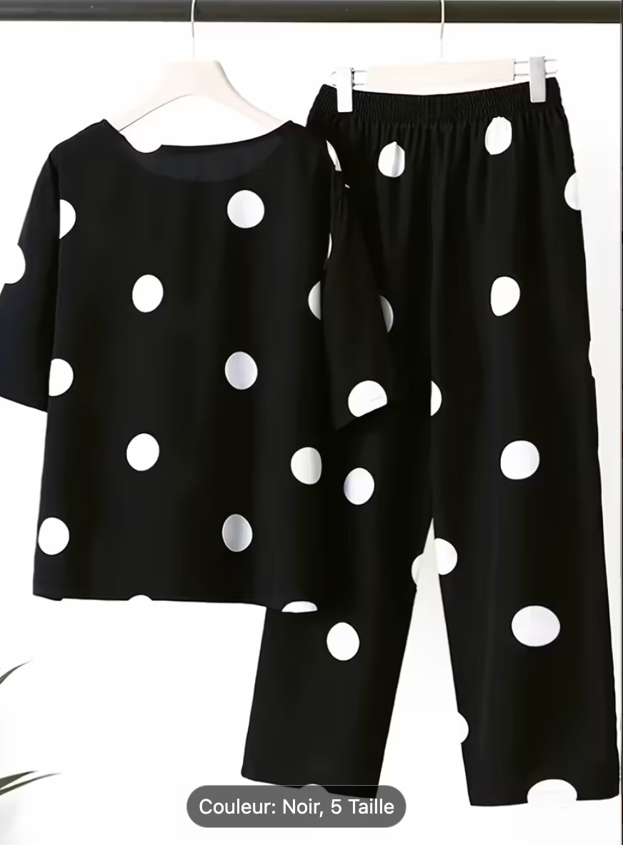 Ensemble 2 pièces Femme à pois noir et blanc XXL