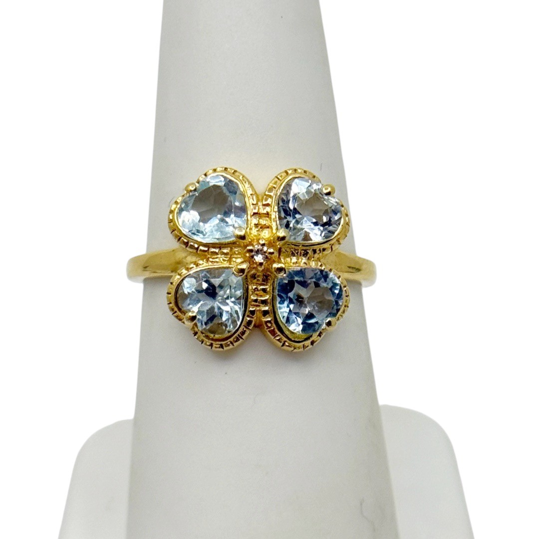 Gold Vermeil 925 sterling silver Blue Topaz clover ring - photo 2