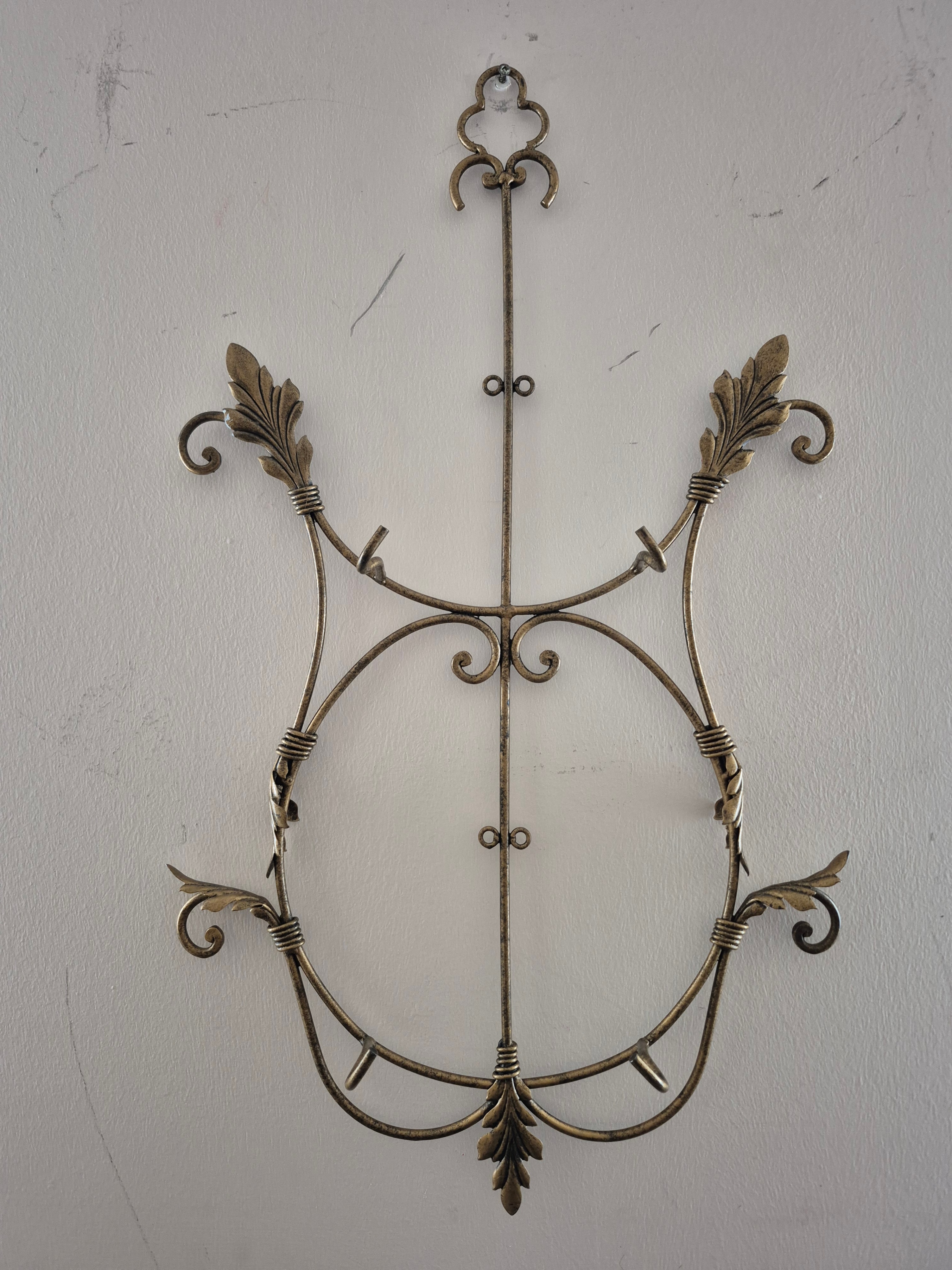 Vintage Ornate Gold Wrought Iron Wall Display Rack (22" x 16.5")