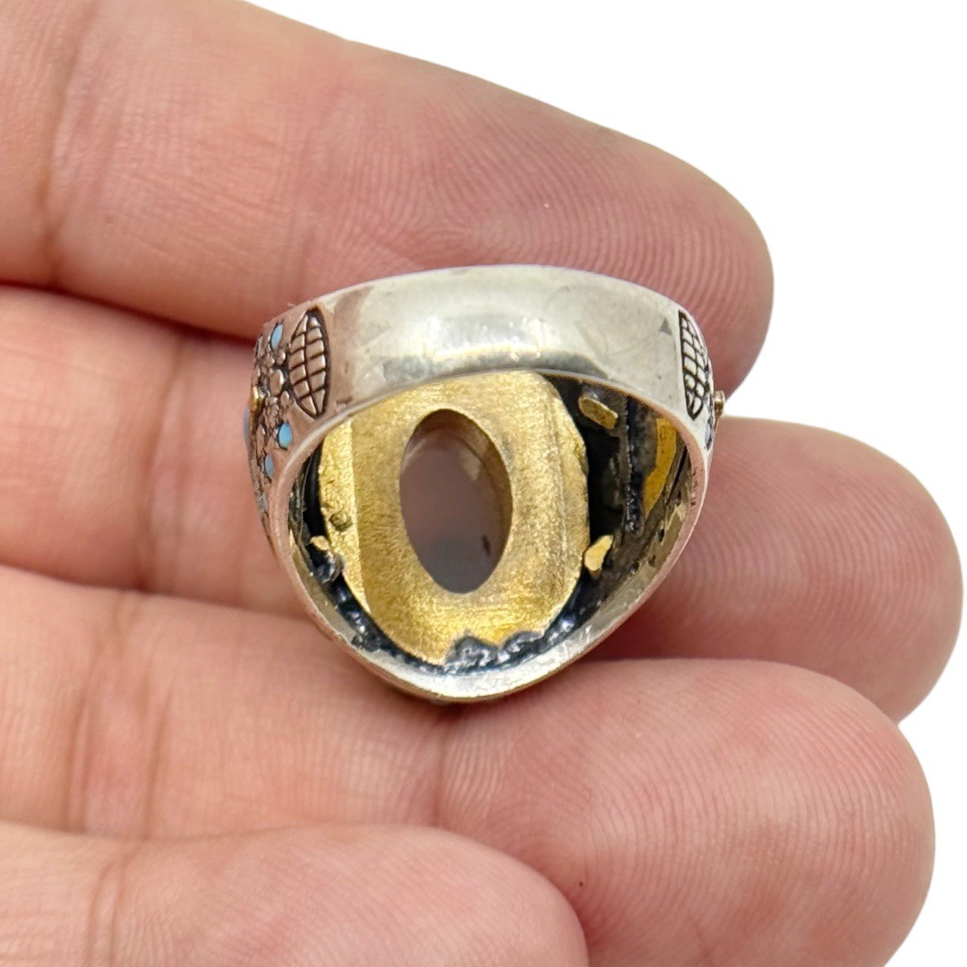 CG Turkish 925 sterling silver Agate enamel Ottoman style ring - photo 5