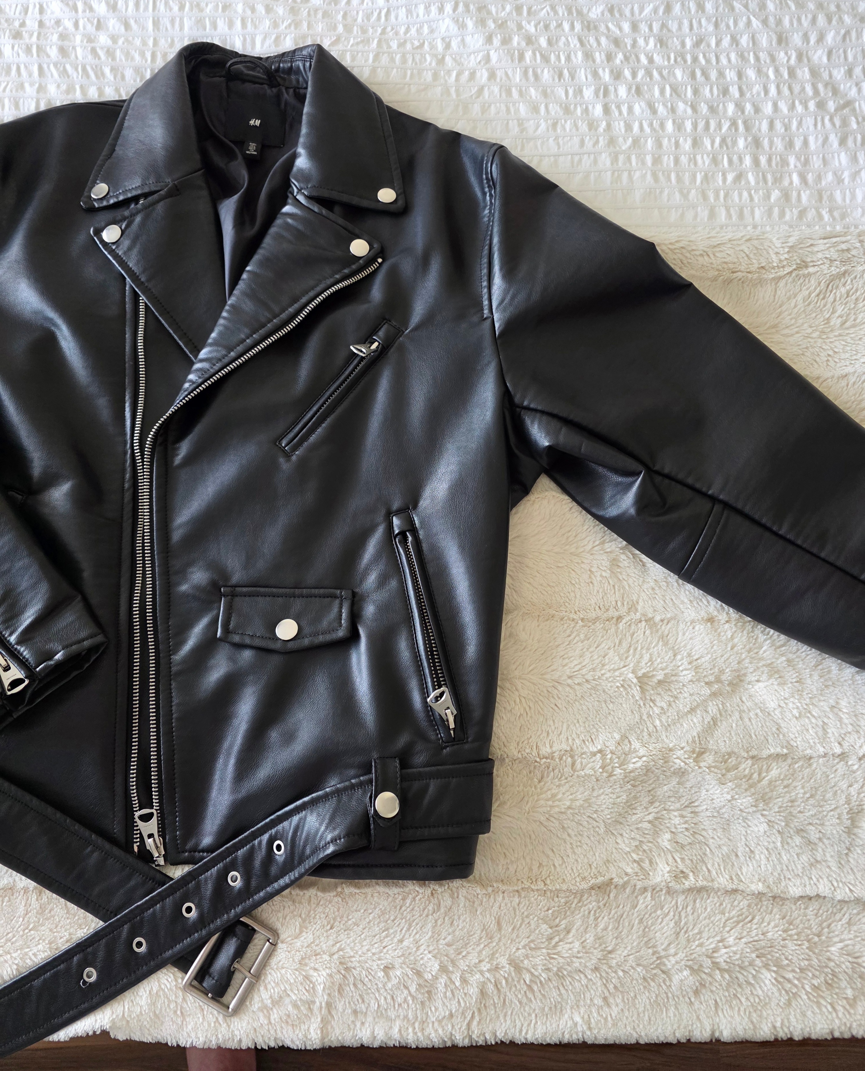 Men's H&M Polyurethane/Leather Look Biker Jacket-BRAND NEW - photo 2