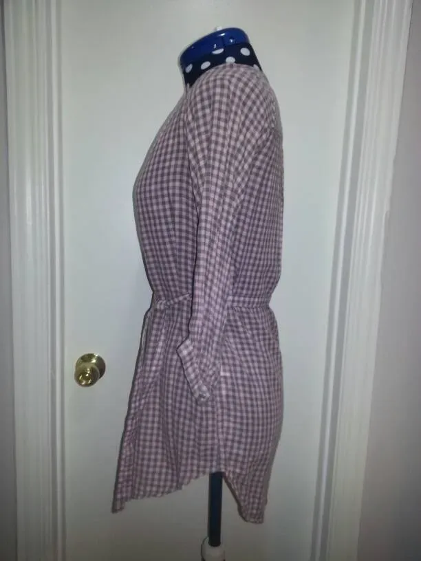 Long Sleeved Pink Plaid Shirt With Waist Tie - Divided (Size 2) - photo 2
