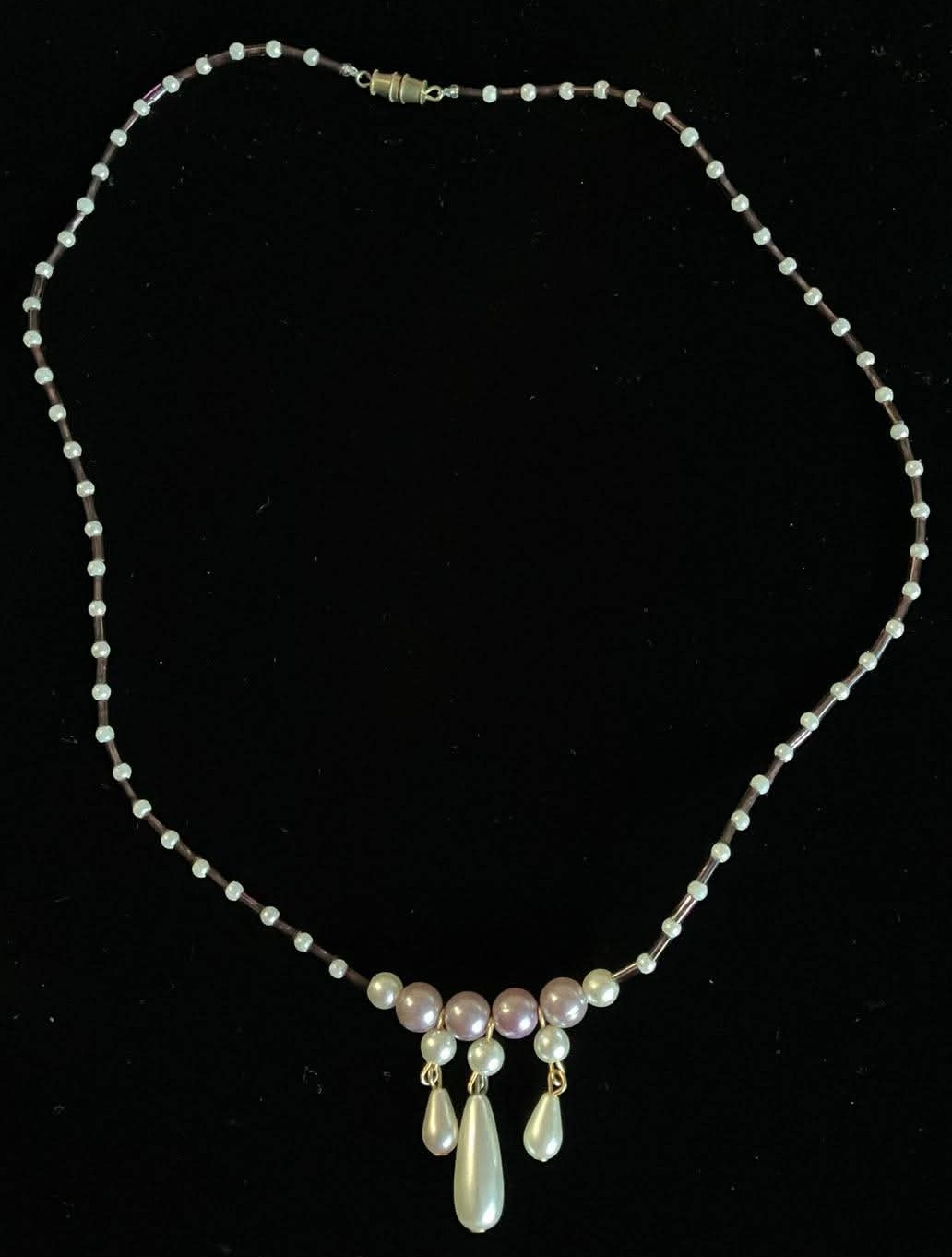 Necklace Pearl Like Teardrop Dangle Fringe - 18 Inches