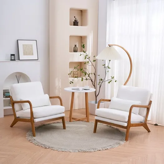 CANMOV Modern Accent Chairs with Lumbar Pillow - Set of 2