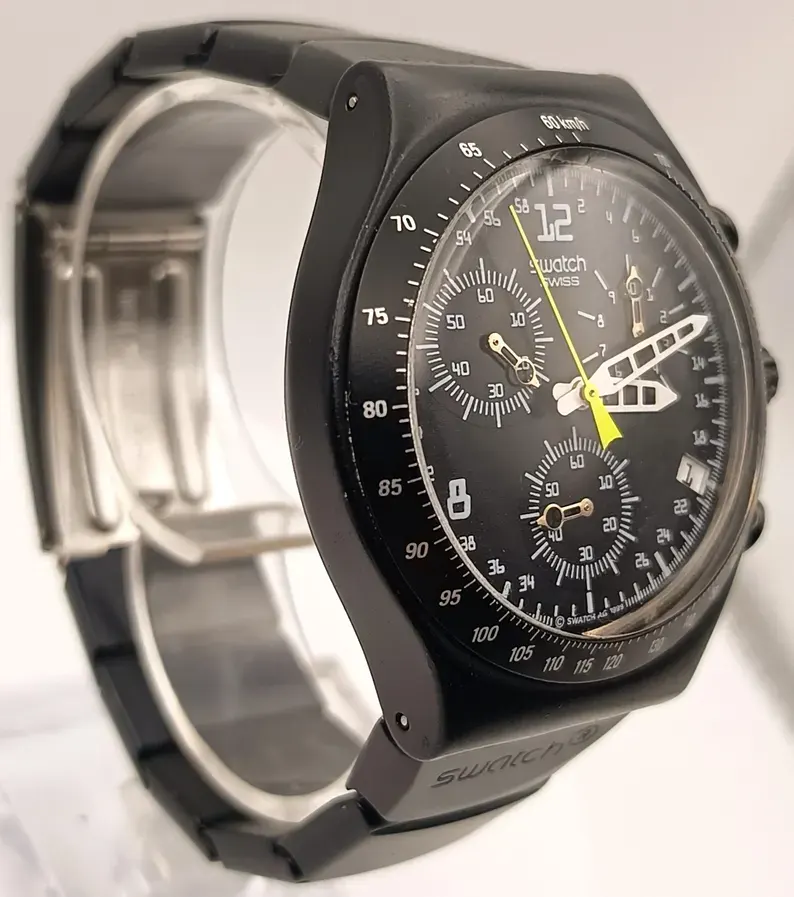 Vintage 1999 Swatch Irony Black Aluminum Chrono "Nowadays" Watch - photo 3