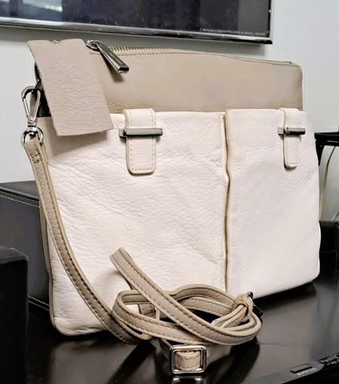 Authentic Danier 2Tone Genuine Leather Crossbody Bag Cream Taupe - photo 3