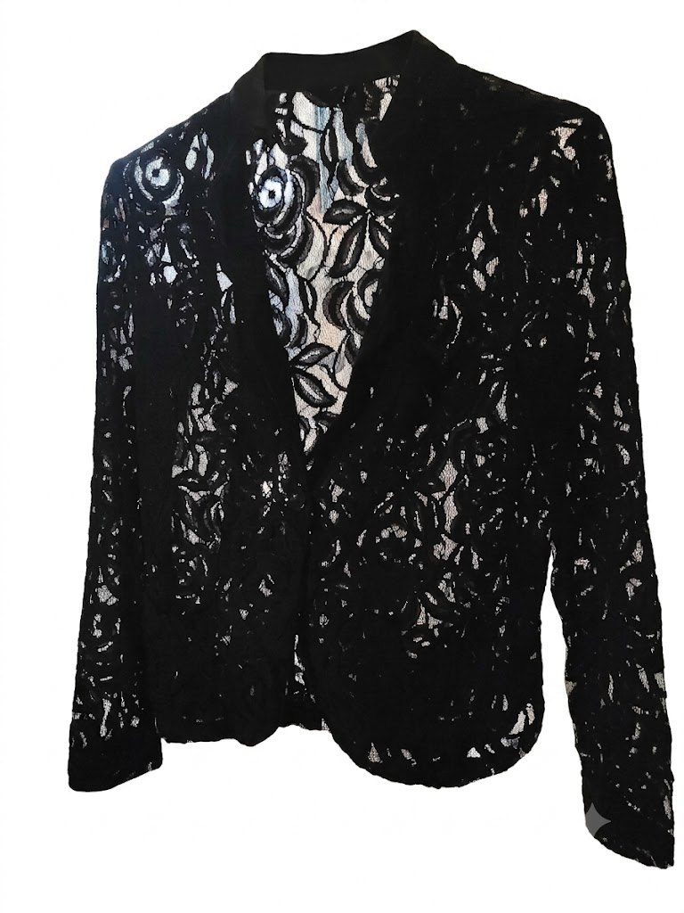 g:21 George Black Floral Lace Single-Button Blazer Jacket Size L