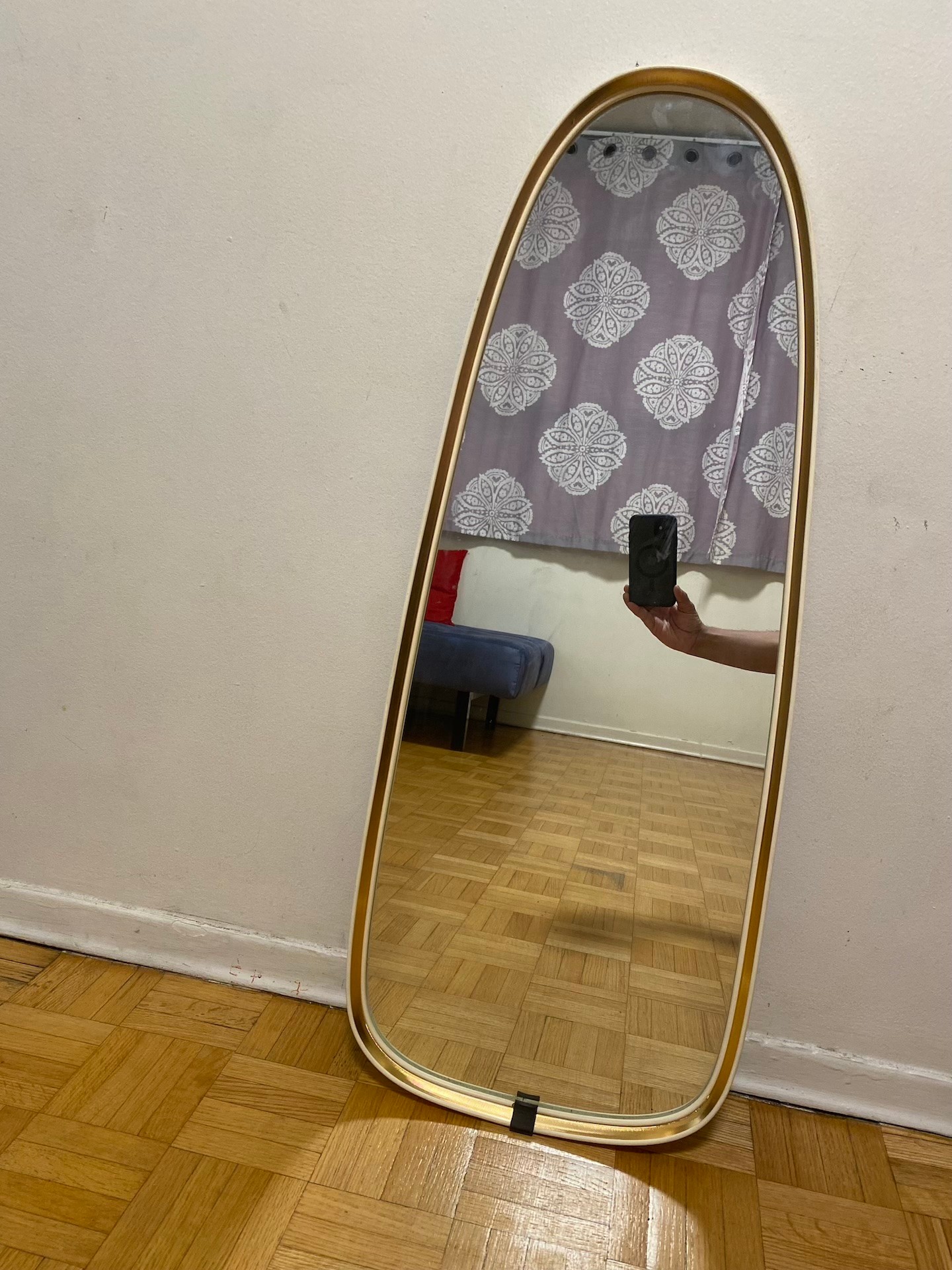 Decorative Oval Mirror with Gold Frame – $5