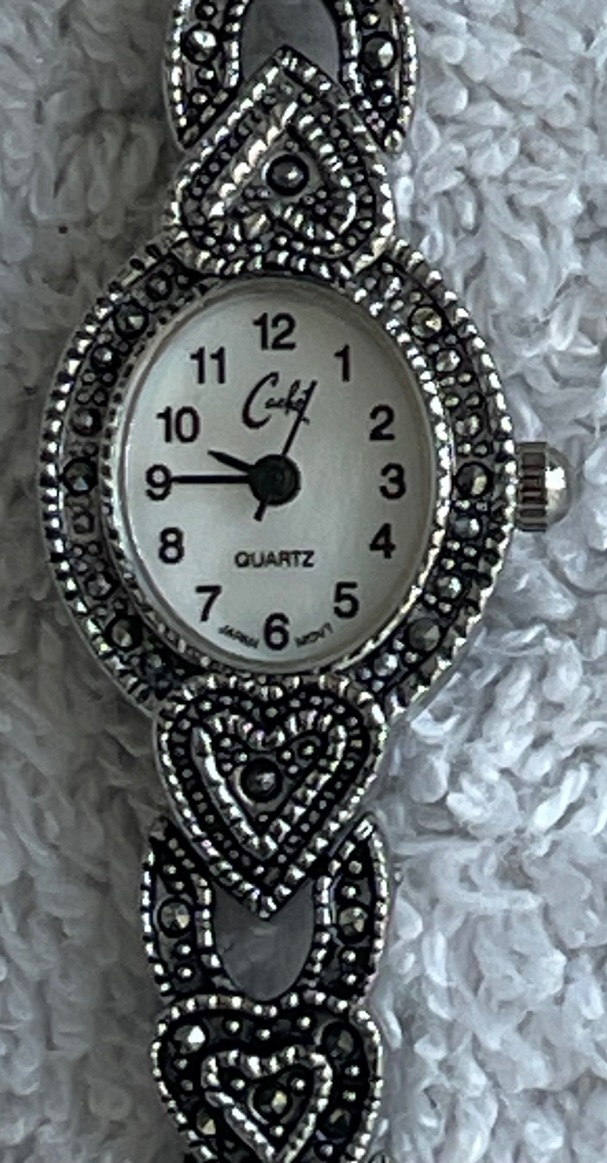 Vintage Caché Marcasite Heart MOP Watch (Needs Battery) - photo 2