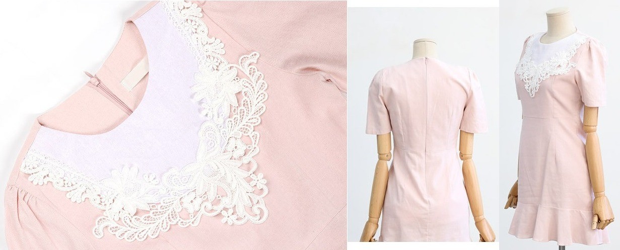 Made in Korea NEW Pink Lace Collar Summer Cotton Mini Dress - photo 2