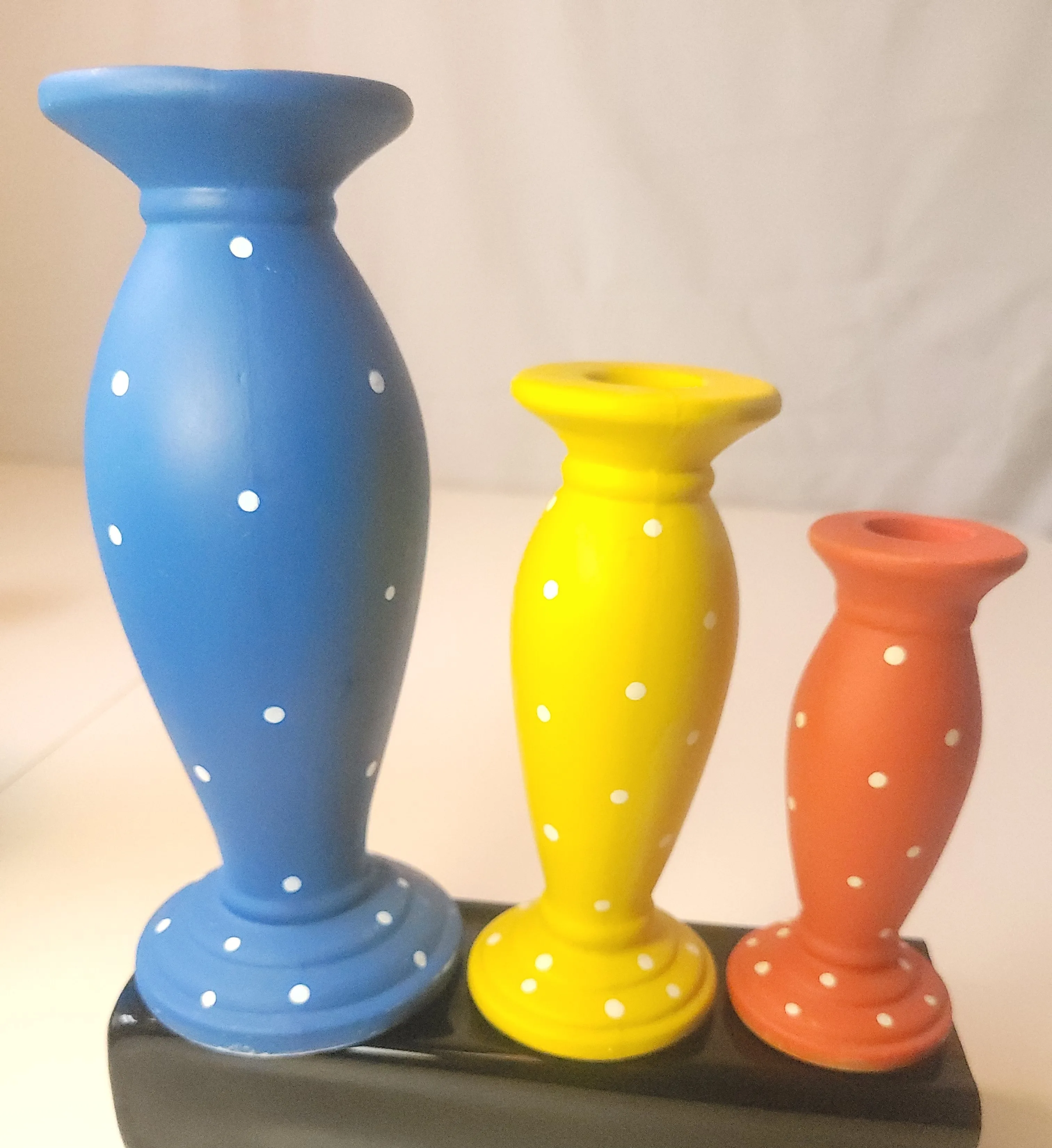 1990s Polka Dot Ceramic Taper Candle Holders Set of 3 Colours - photo 5
