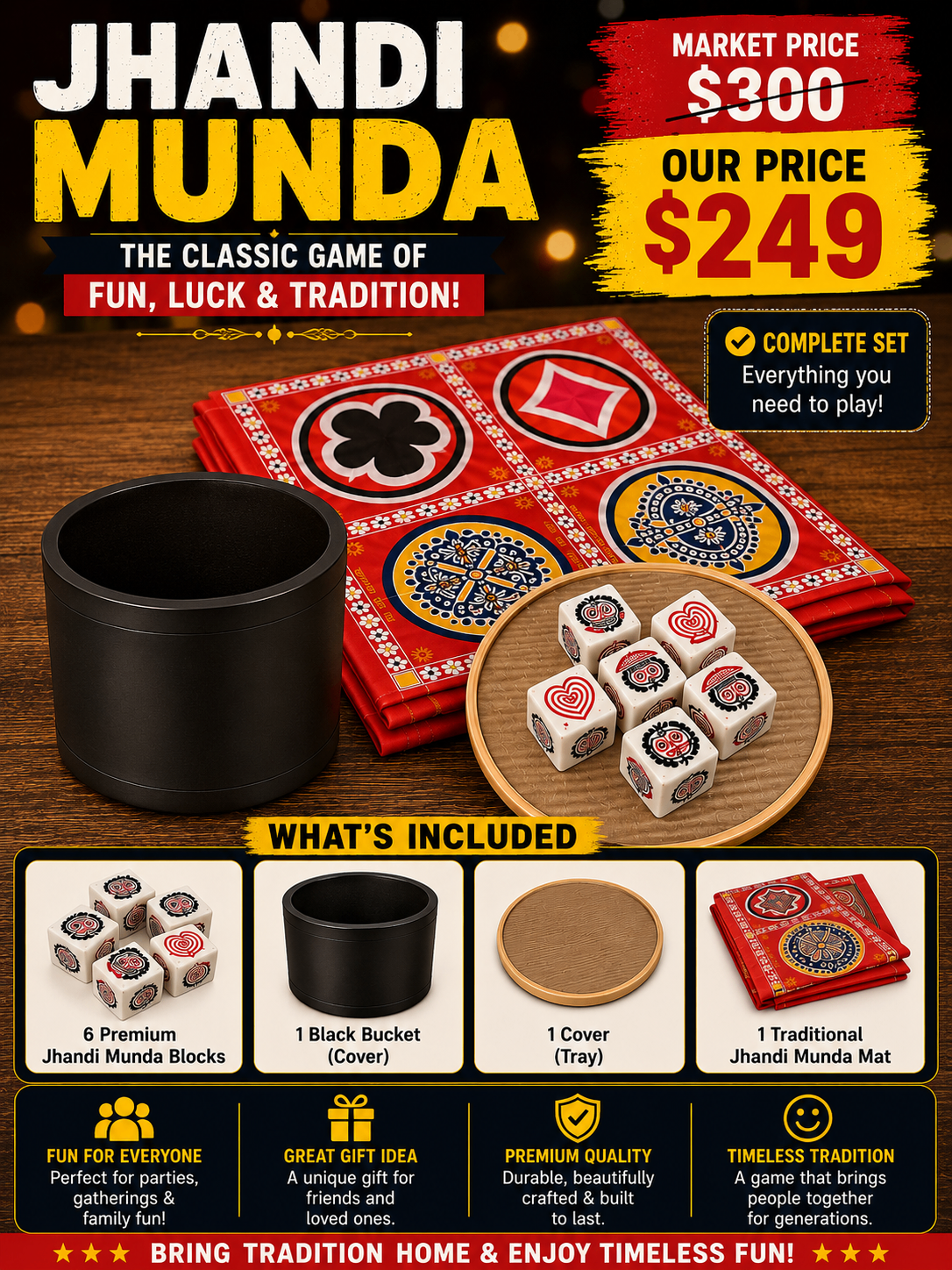 Jhandi Munda Traditional Family Dice Game Set