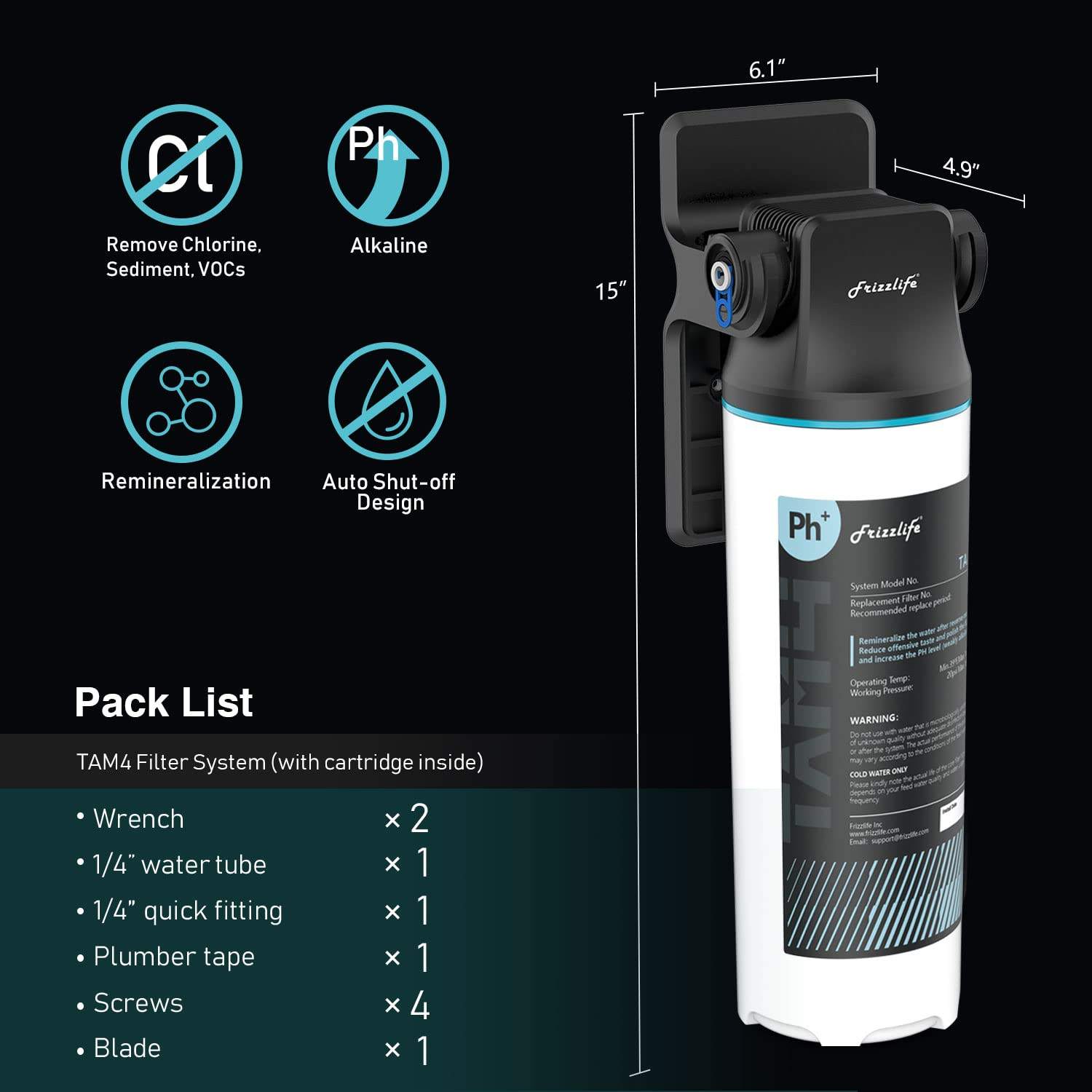 Frizzlife TAM4 Under Sink Inline Water Filter - Alkaline PH.... - photo 5