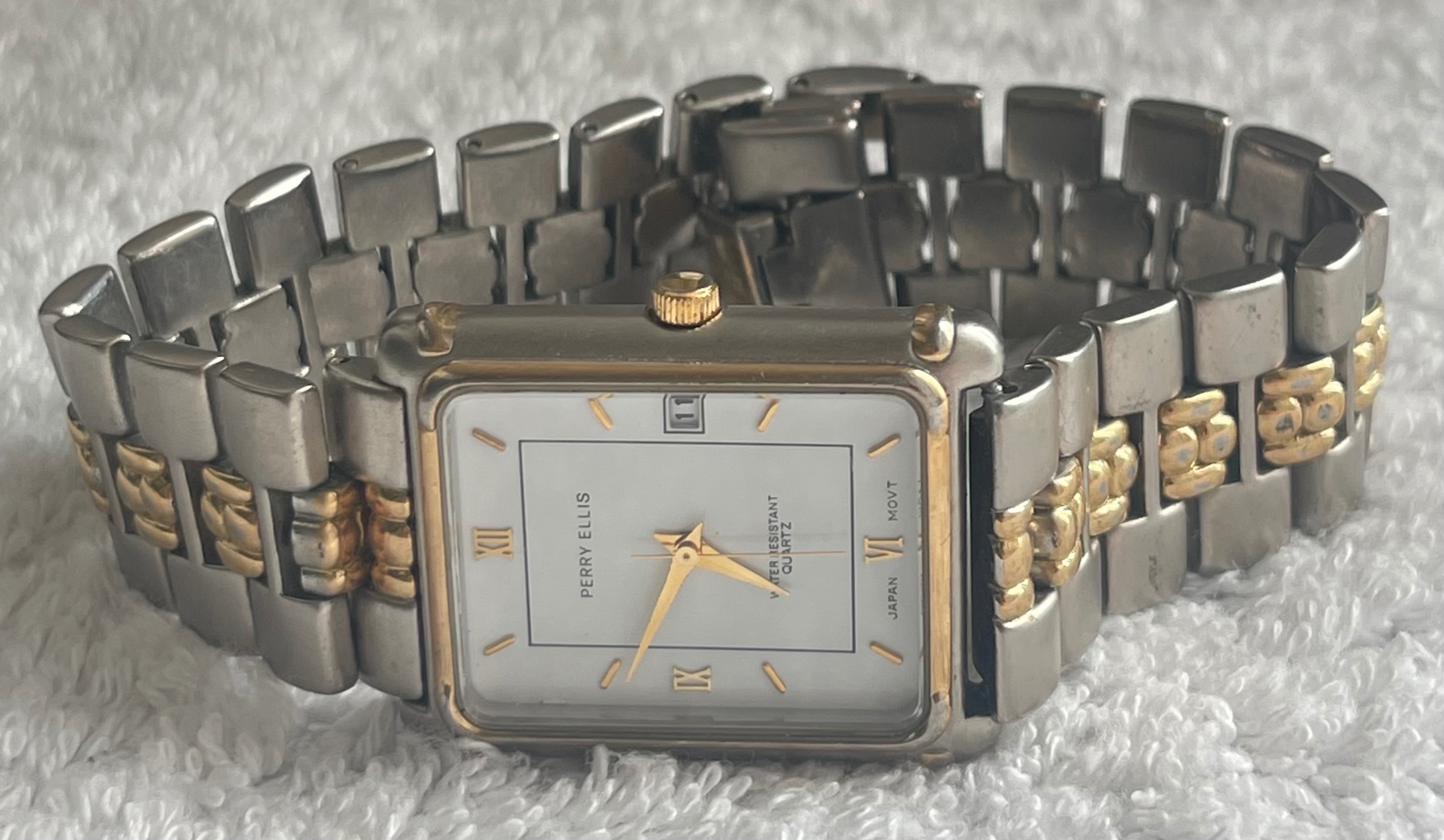 Men's Perry Ellis Two-Tone Tank Watch APE 4108 (Needs Battery)