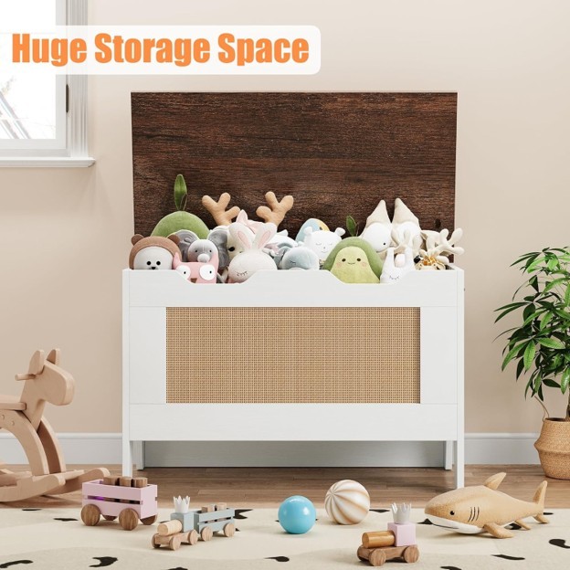Rattan Toy Chest 30" Kids Wood Large Toy Box, Storage Bench - photo 4