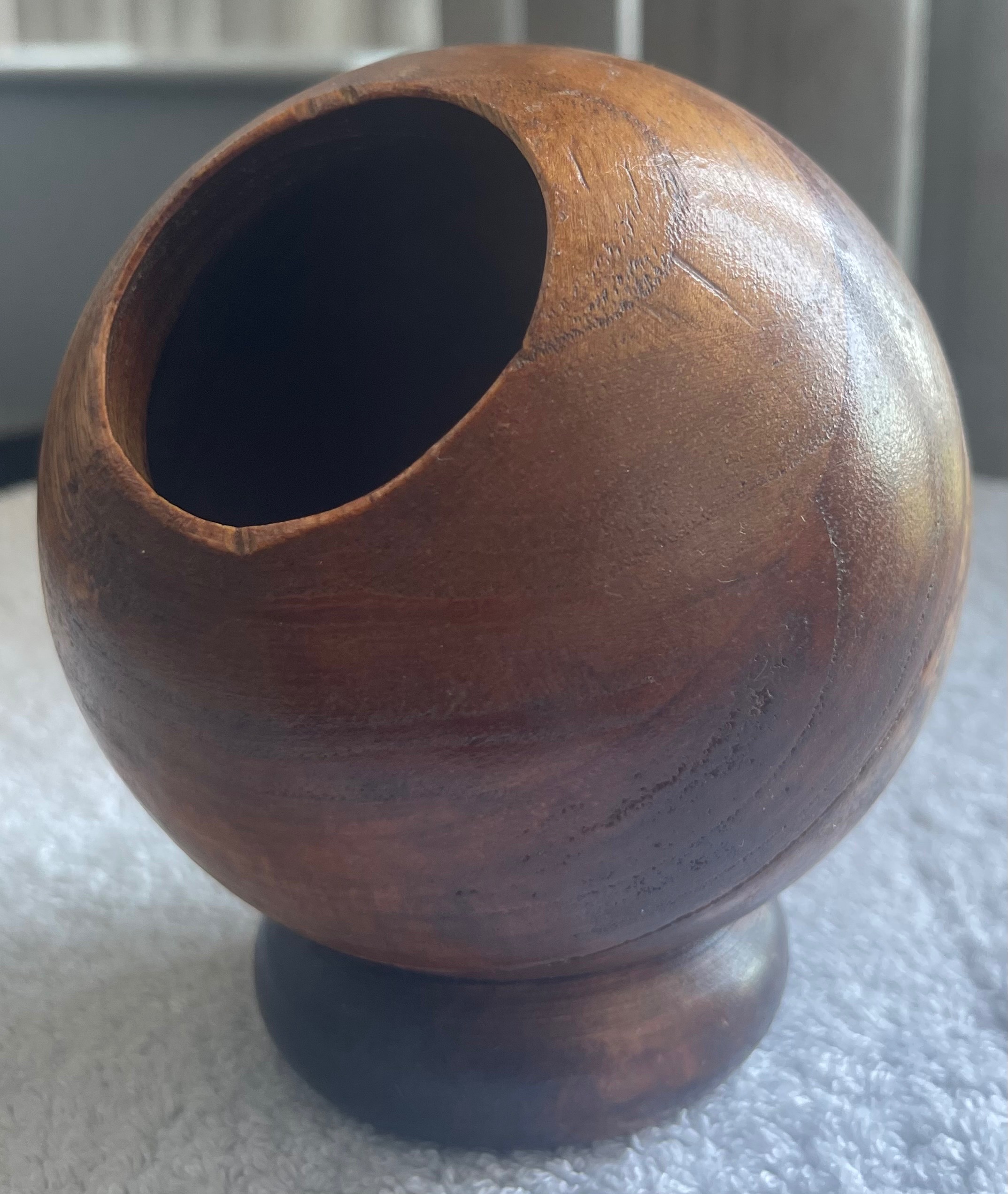 Vintage Mid-Century Modern Wooden Spherical Tilt Bowl
