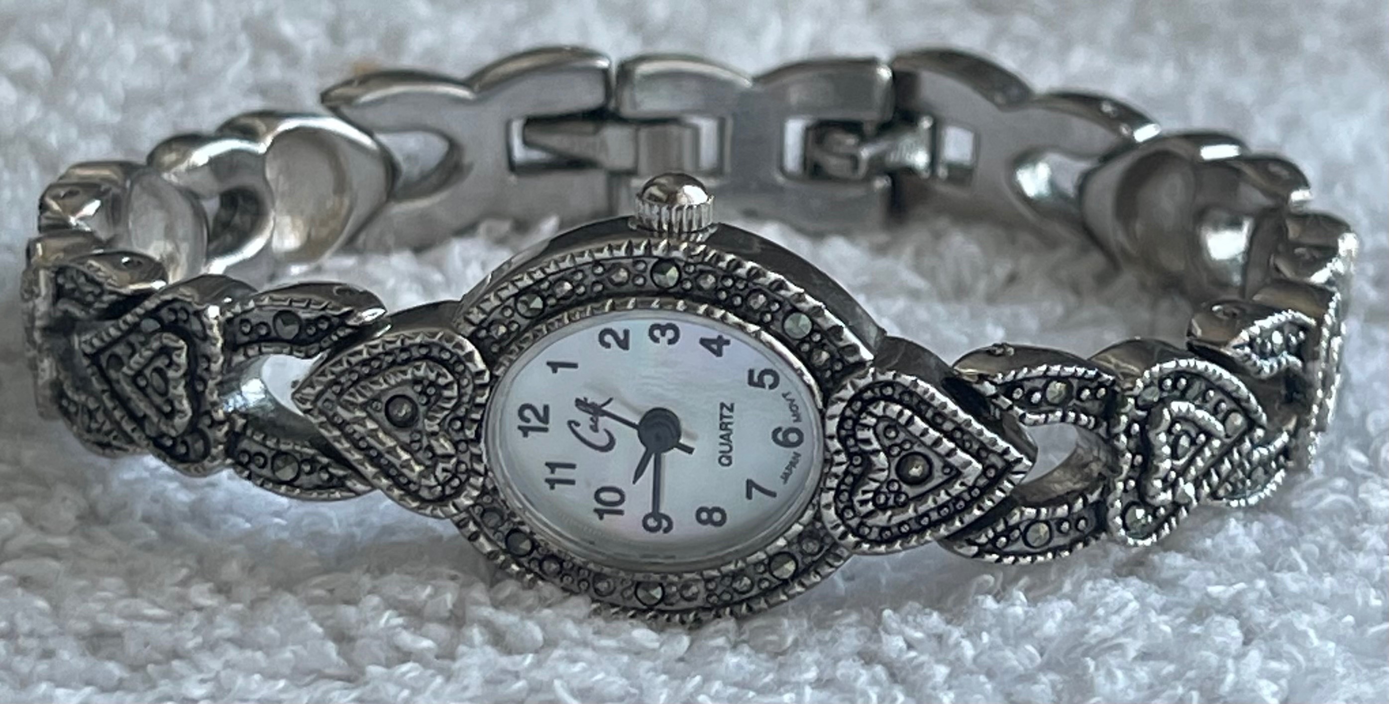 Vintage Caché Marcasite Heart MOP Watch (Needs Battery)