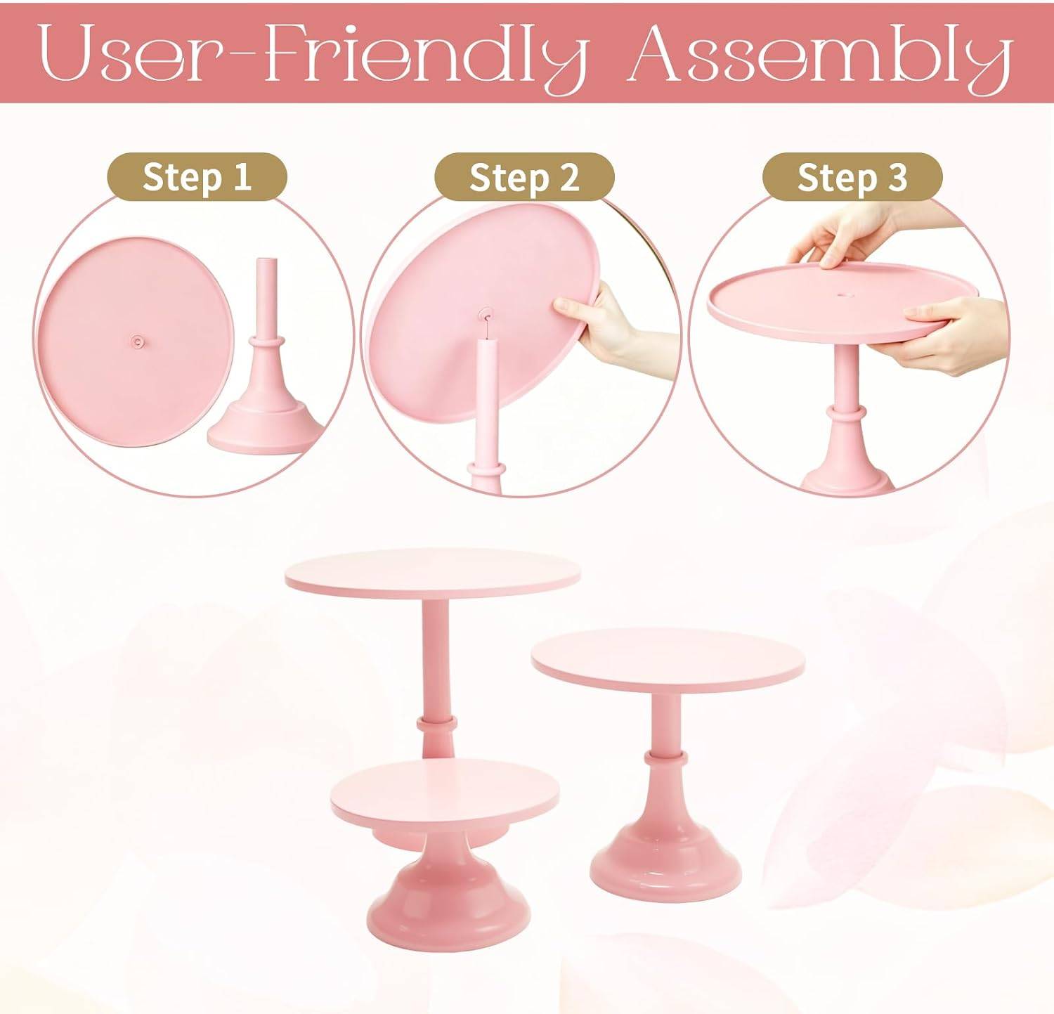 VIKKSAER 3 PCS Pink Cake Stand Set, 8/10/12 Inch - photo 4