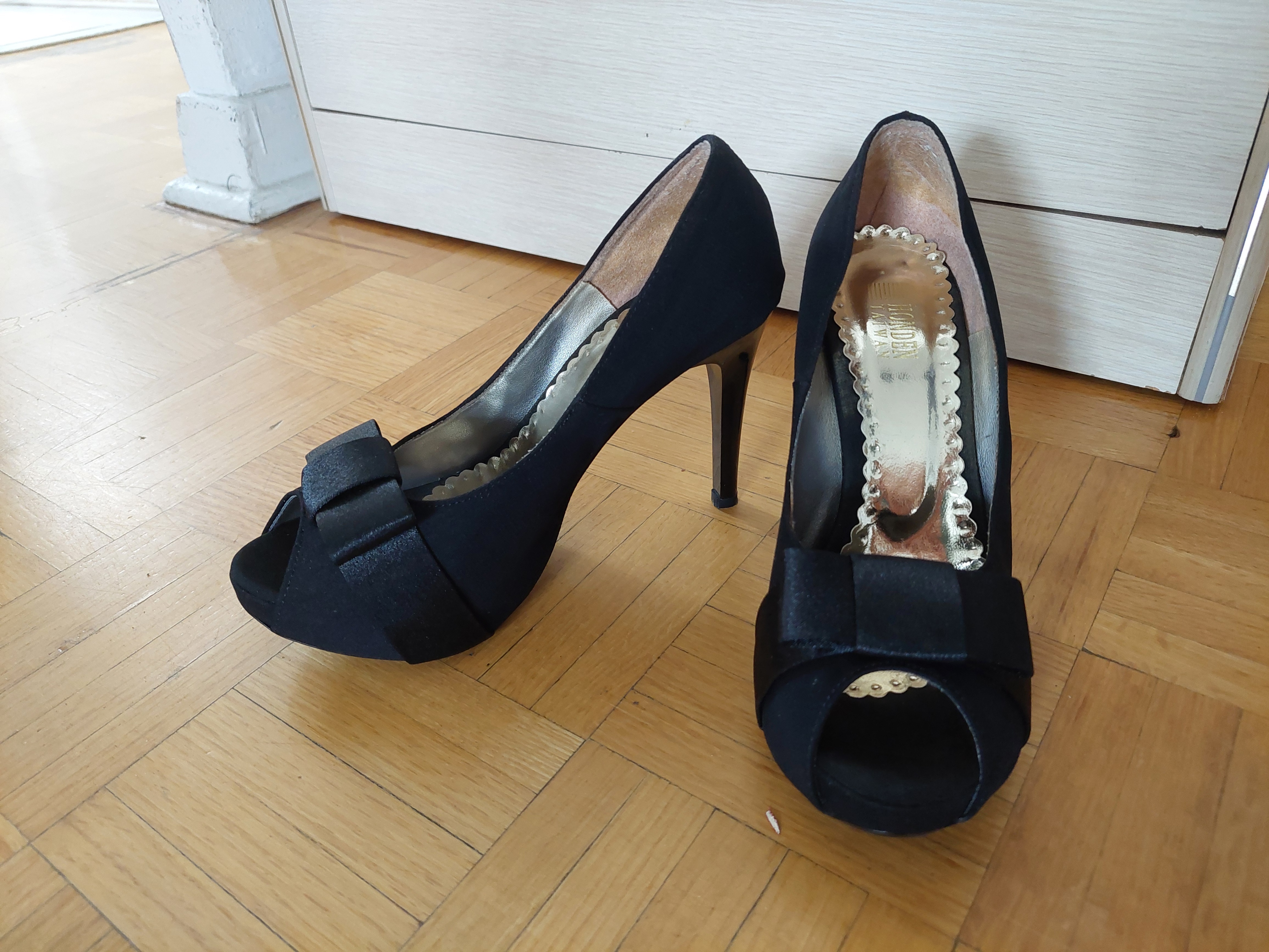 Cute Bow Stilettos Black Peep Toe Heels Prom Shoes