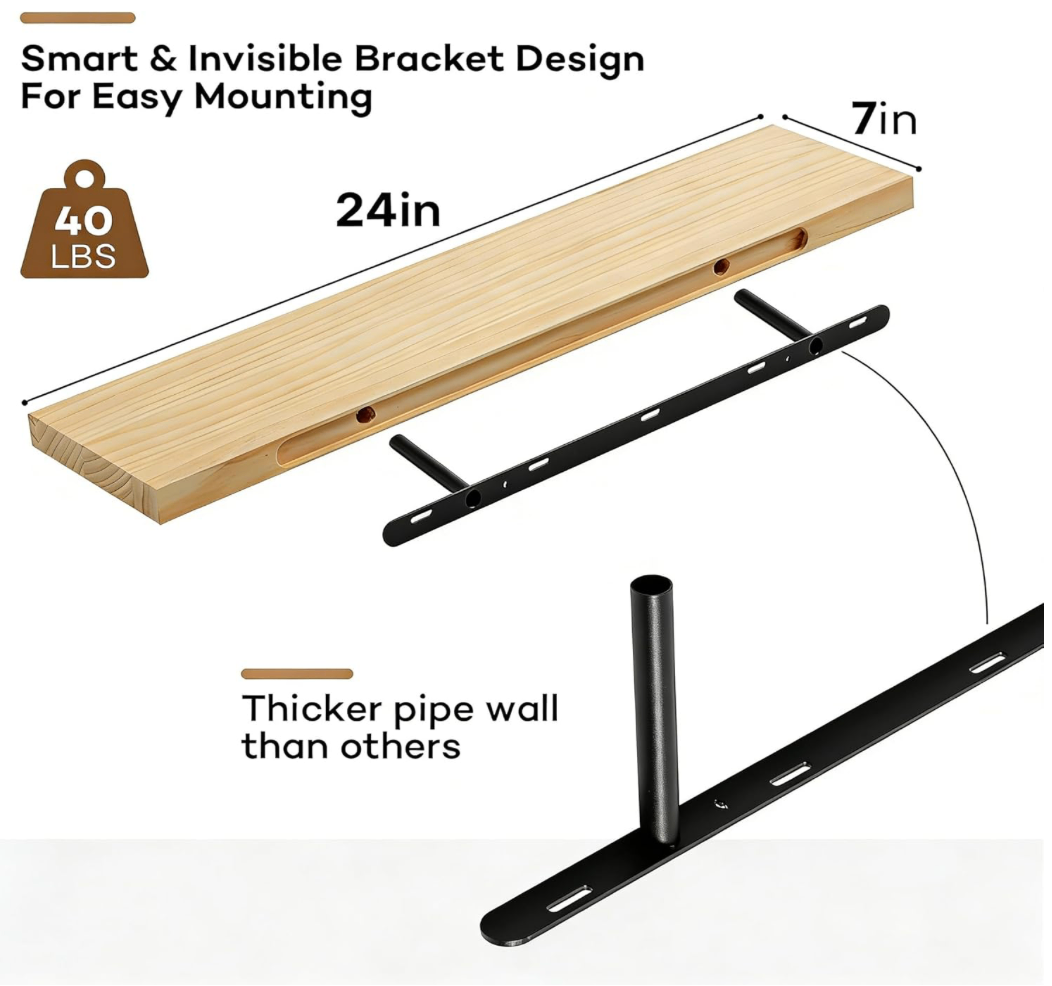 New 2 Solid Wood Floating Shelves (24") - photo 2