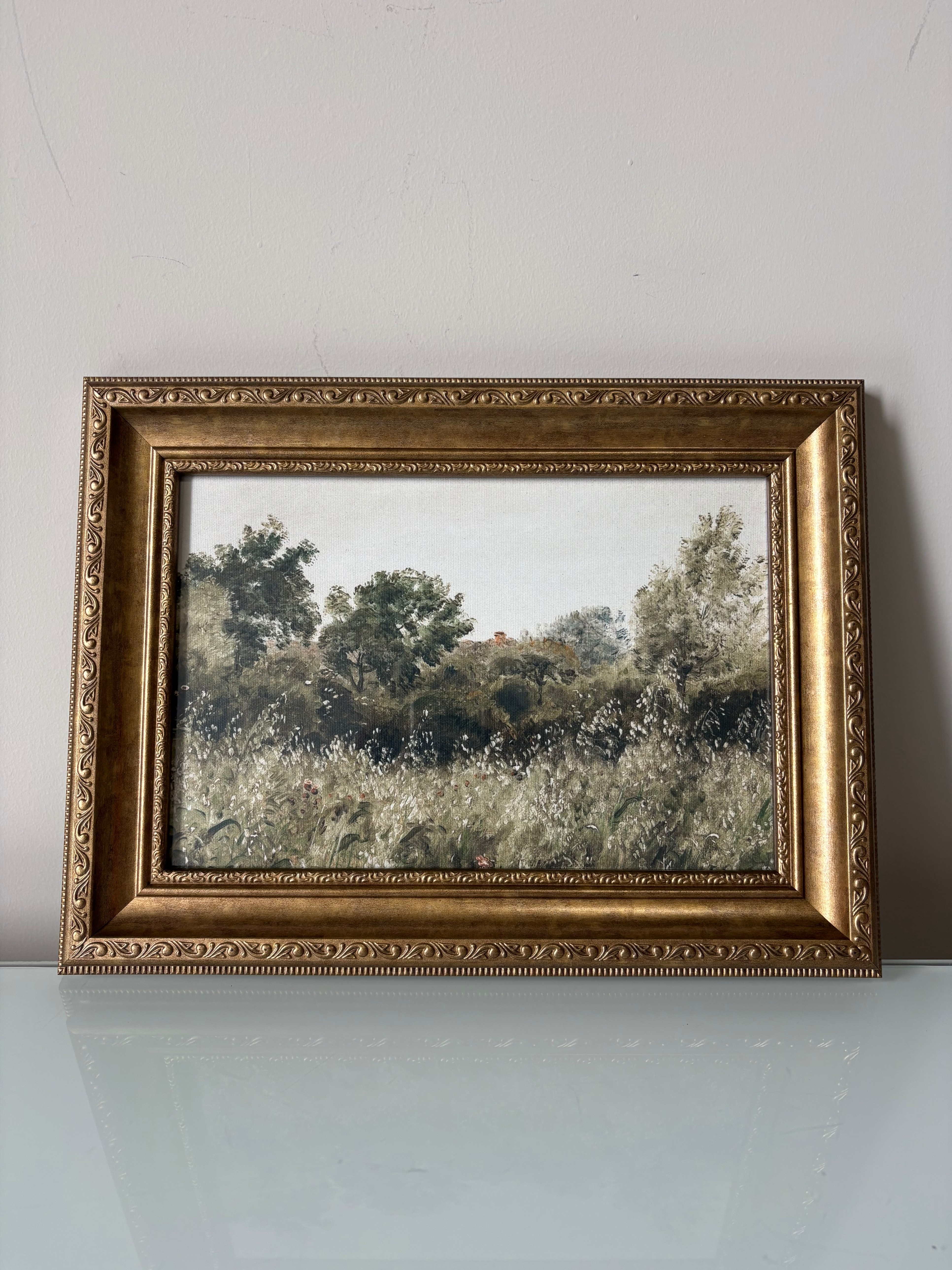 Vintage-Style Framed Meadow Landscape Wall Art - photo 4
