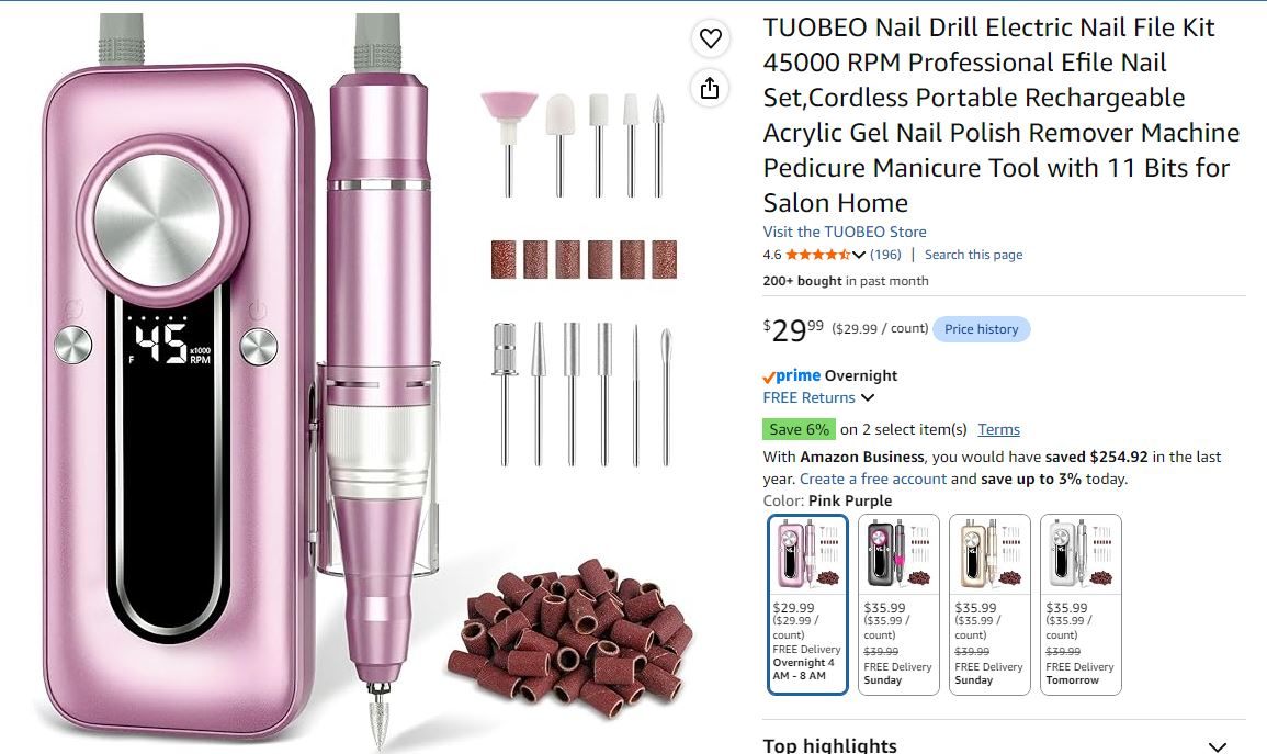 NEW~ TUOBEO 45000 RPM Cordless Nail Drill Kit - photo 3