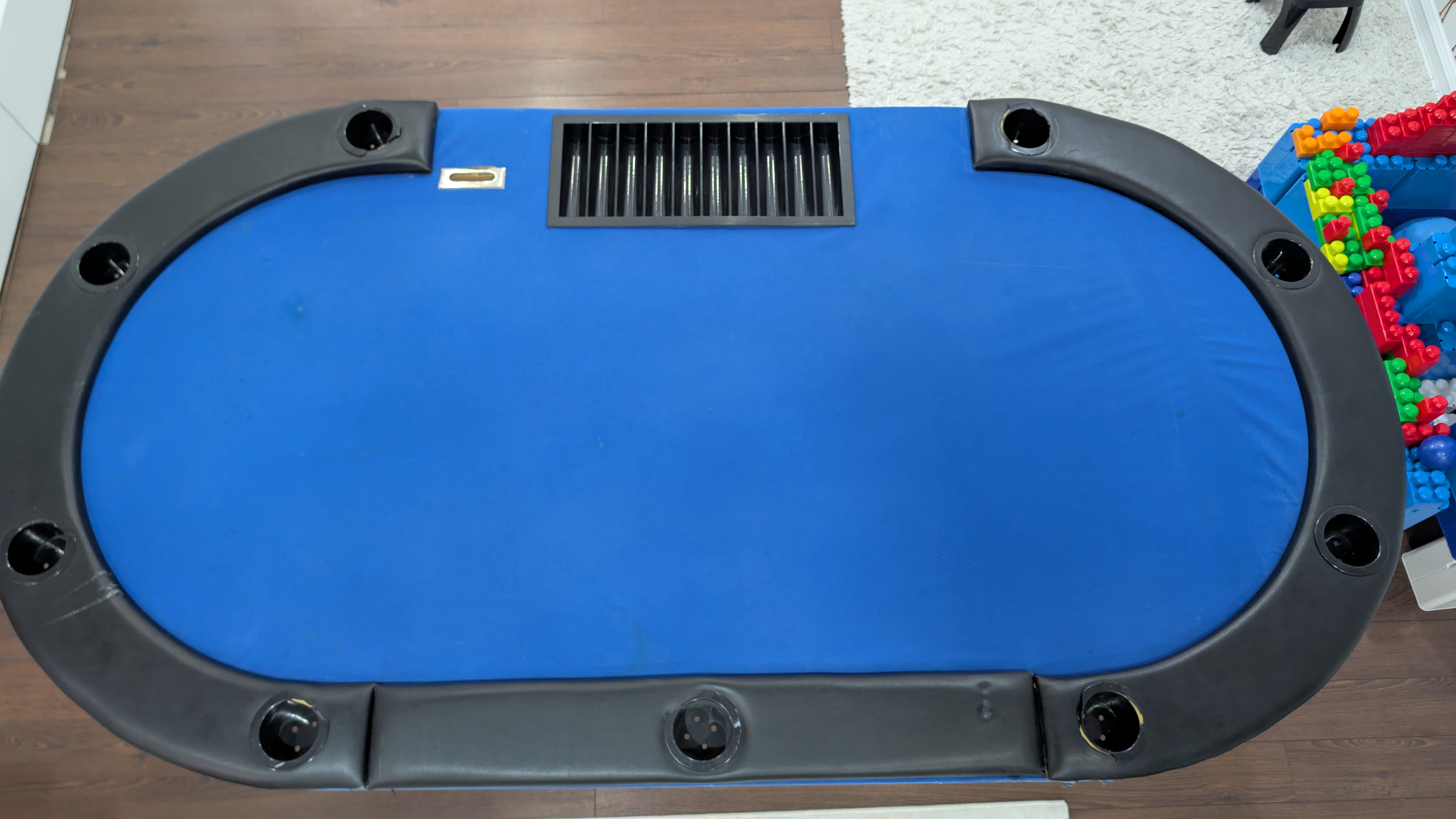 Poker Table – Blue Felt, 10-Player, Cup Holders – $120