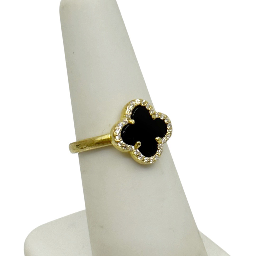 Gold Vermeil sterling silver onyx & cubic zirconia clover ring - photo 3