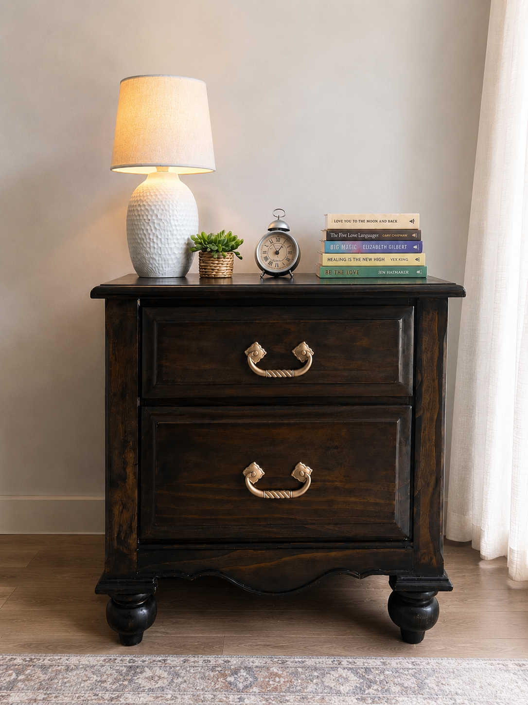 Dark Wood Nightstand with 2 Drawers - photo 2