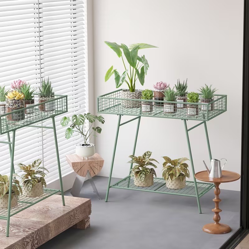 Light Green Metal Two Layer Plant Stand/Organizer