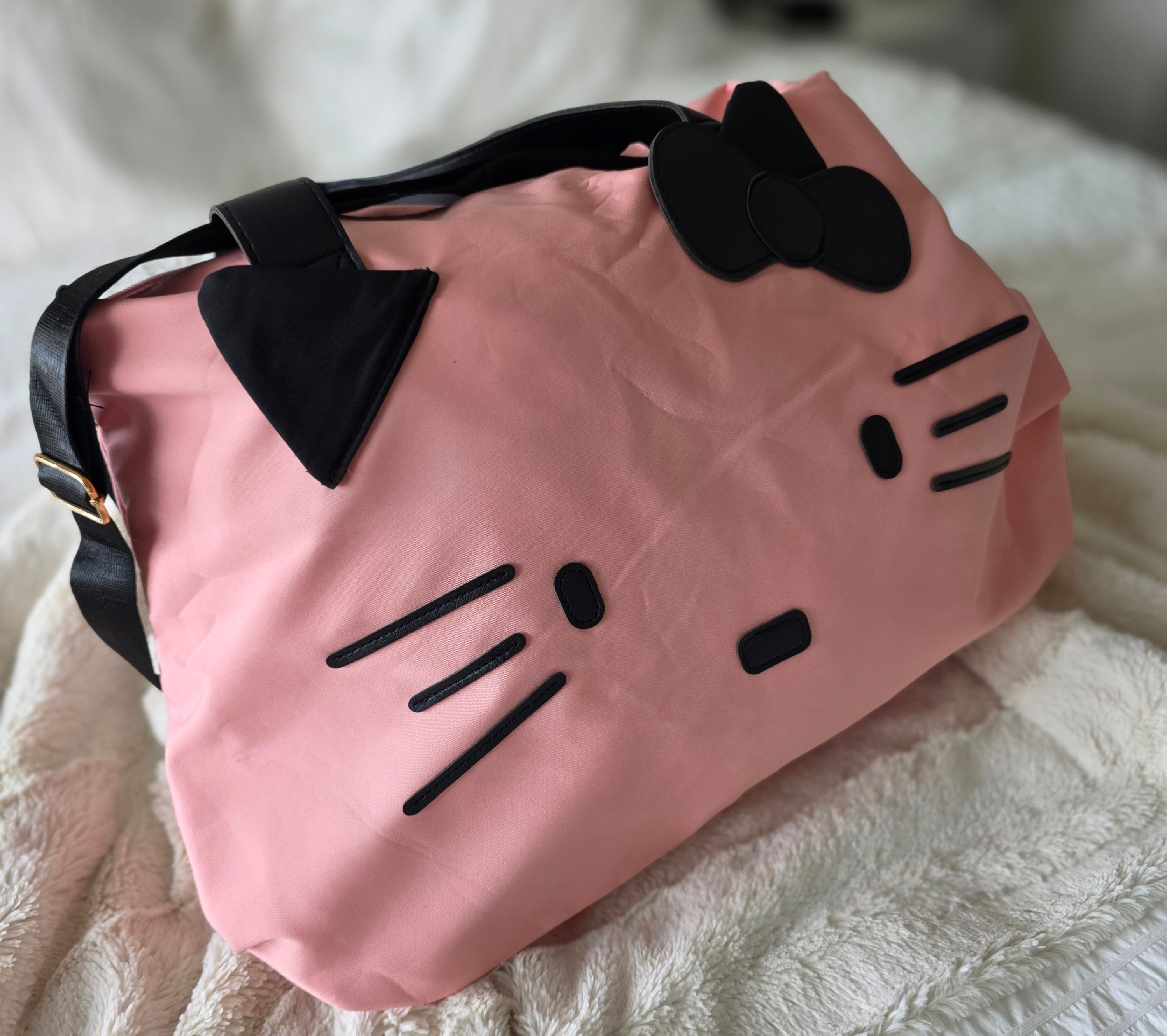 Hello Kitty-Pink-(Black Eyes/Bow)-Gym/Travel/Carry-On Bag-NEW