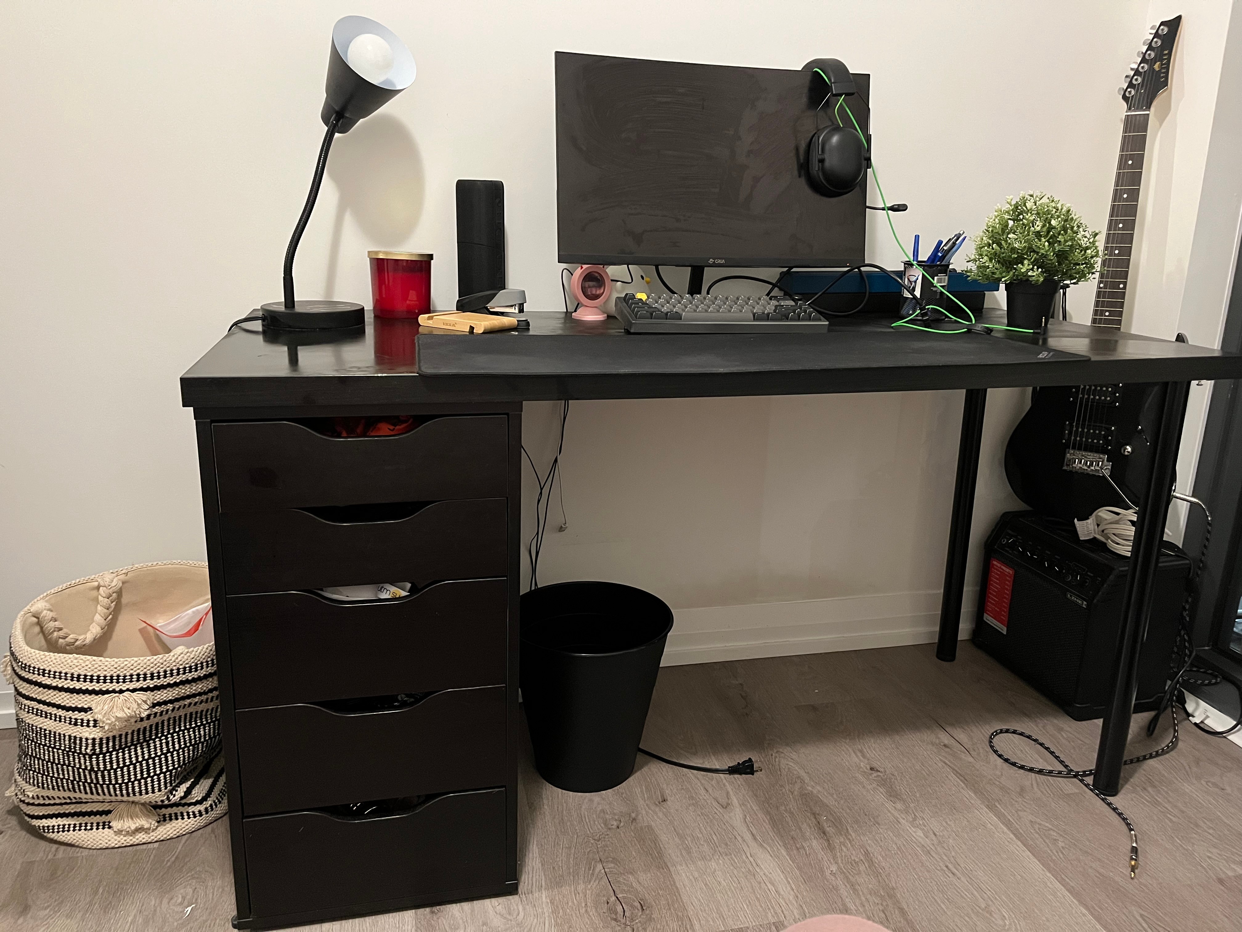 Black Desk with Drawer Unit