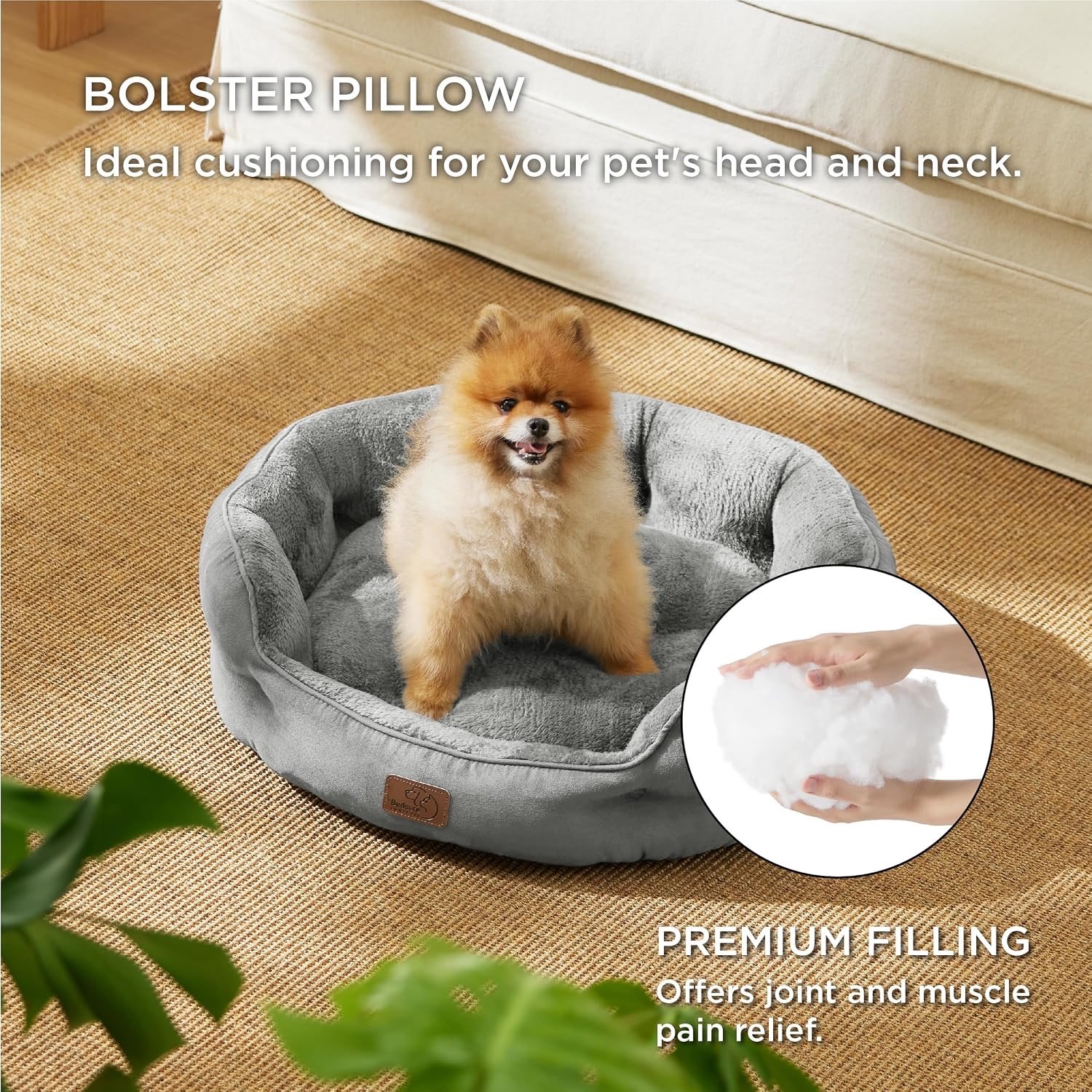 Grey Fleece/Suede Pet Bed - 64L x 53W x 20H cm - photo 5