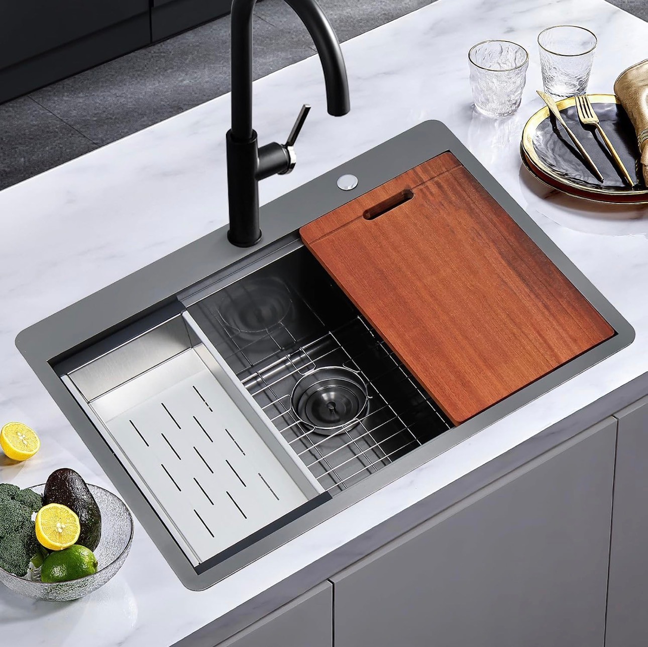 Kitchen Sink Black 30x22x10" Stainless Steel Sound proof 16Gauge