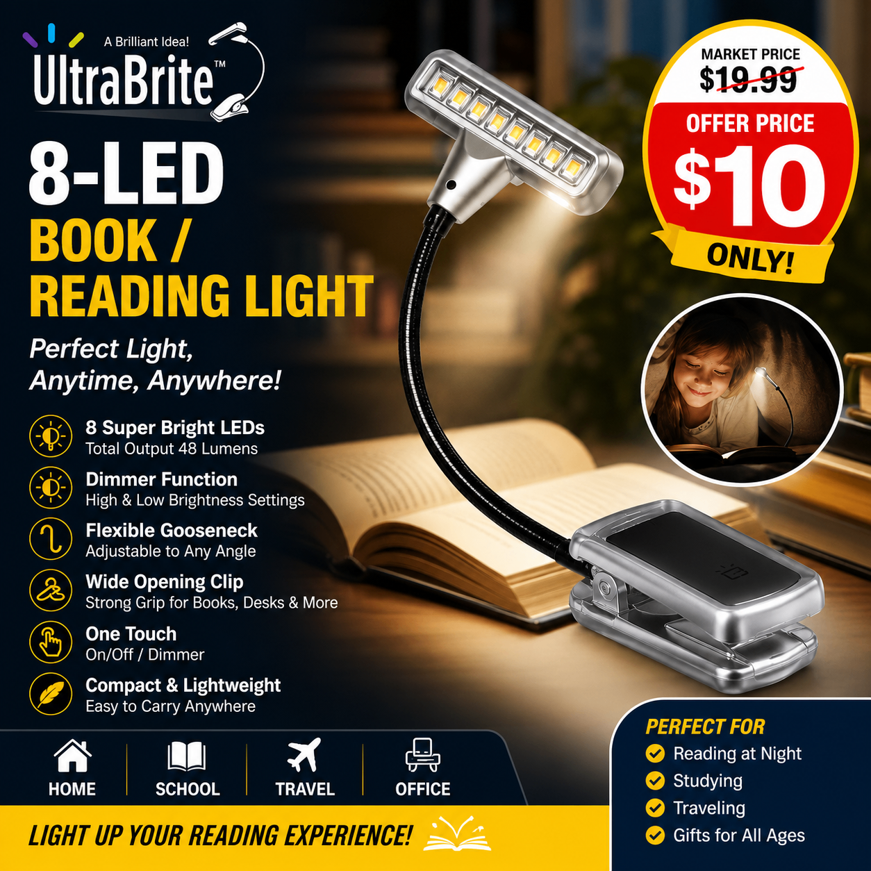 UltraBrite 8-LED Clip-On Reading Light | NEW | Only $10 - photo 2