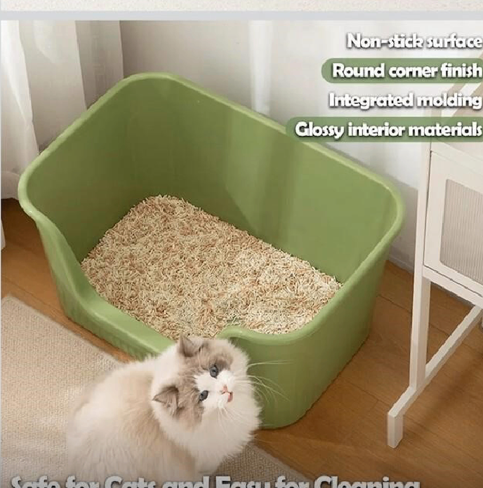 New High Sided Open Top Low Entry Green Cat Litter Box - photo 4