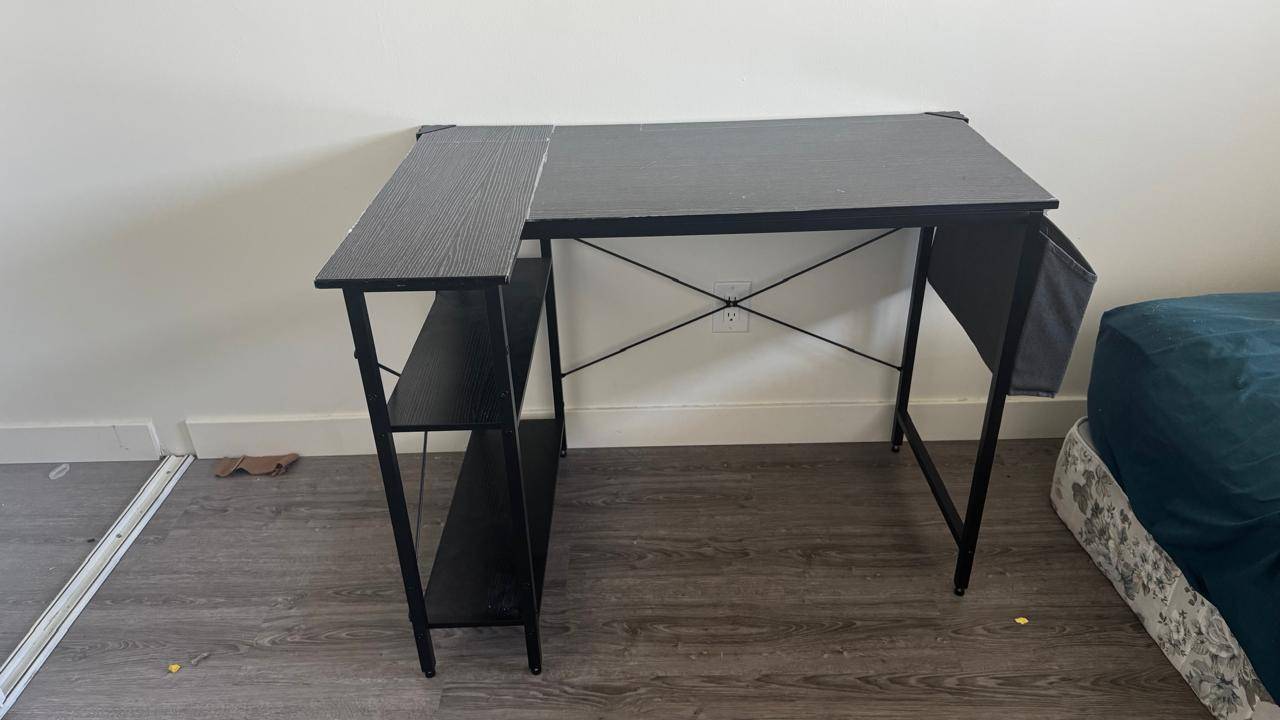 Black L-Shaped Desk with Shelves