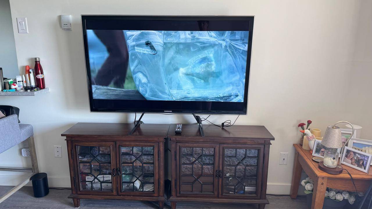 Dark Wood Media Console with Glass Doors - 2 pieces - photo 4