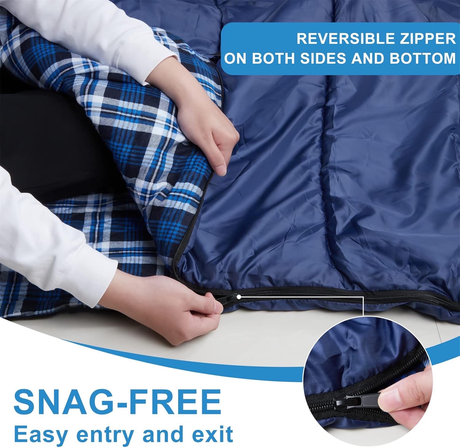 Queen Sized Sleeping Bag - Blue/Plaid - photo 5