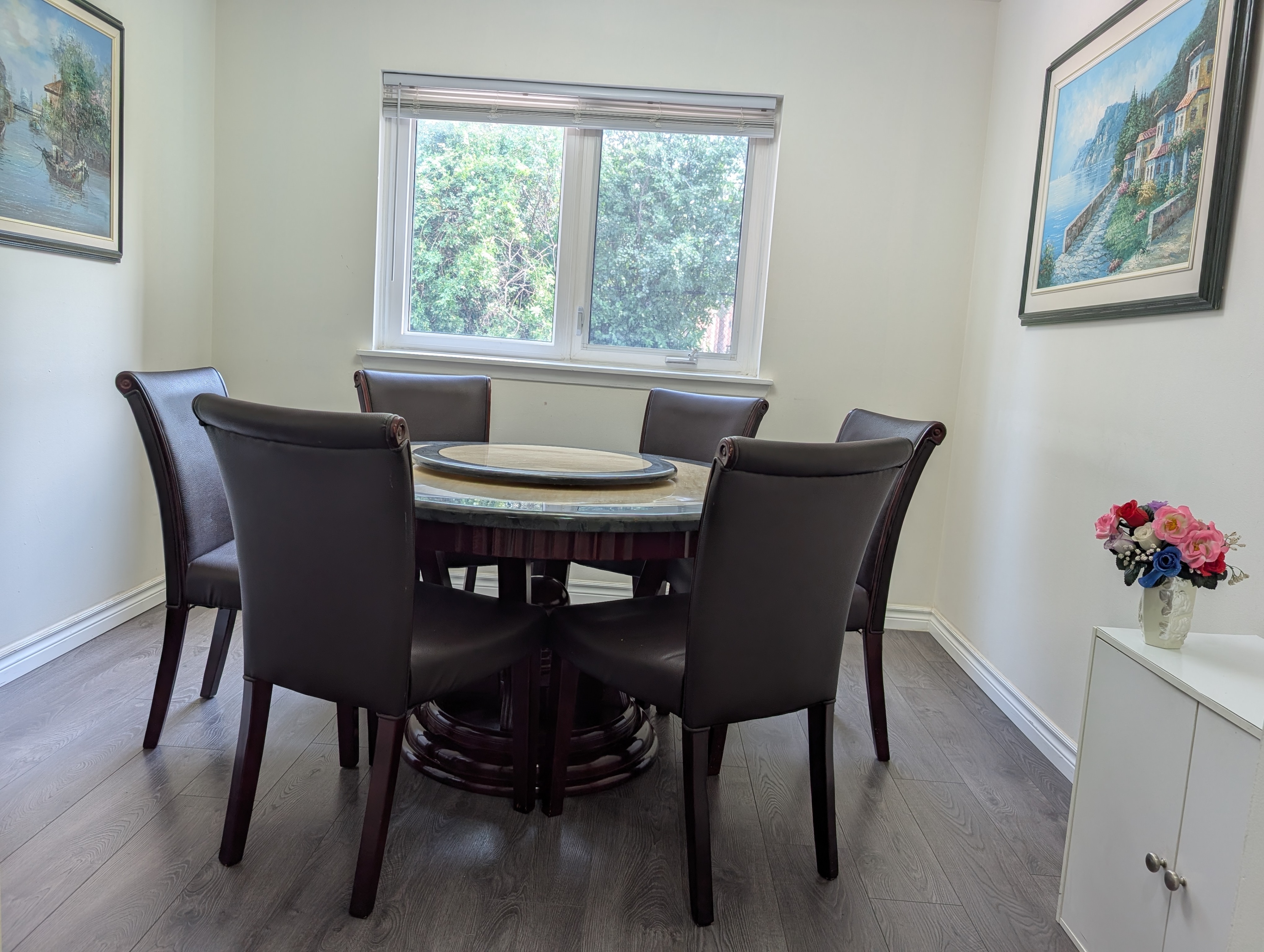 Marble Dining Table Lazy Susan with 6 Chairs $599