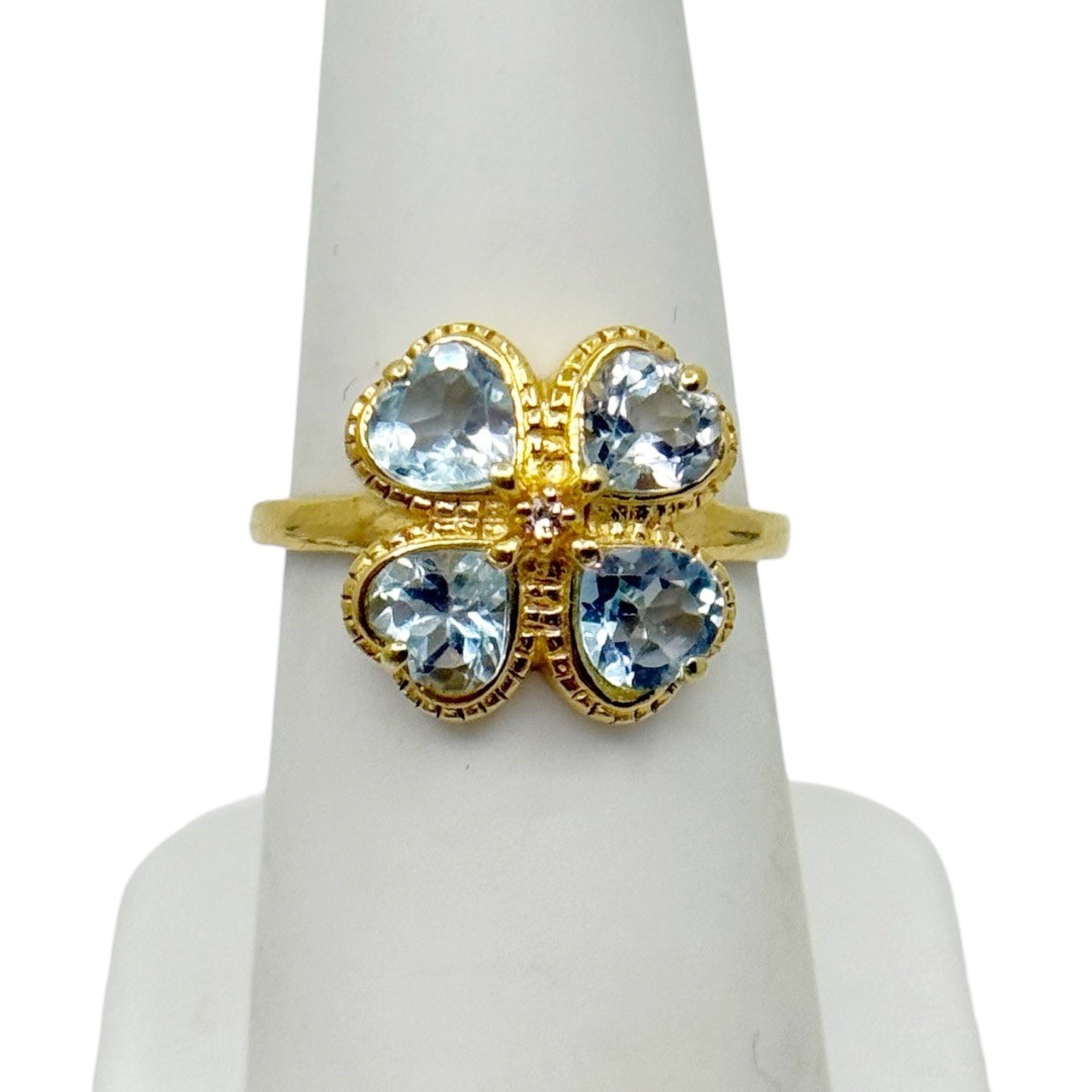 Gold Vermeil 925 sterling silver Blue Topaz clover ring - photo 3