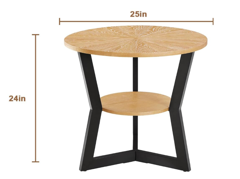 New 25" Round Side Table - Living Room Coffee Accent Shelf - photo 5