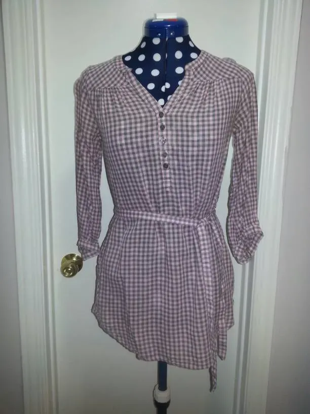 Long Sleeved Pink Plaid Shirt With Waist Tie - Divided (Size 2)