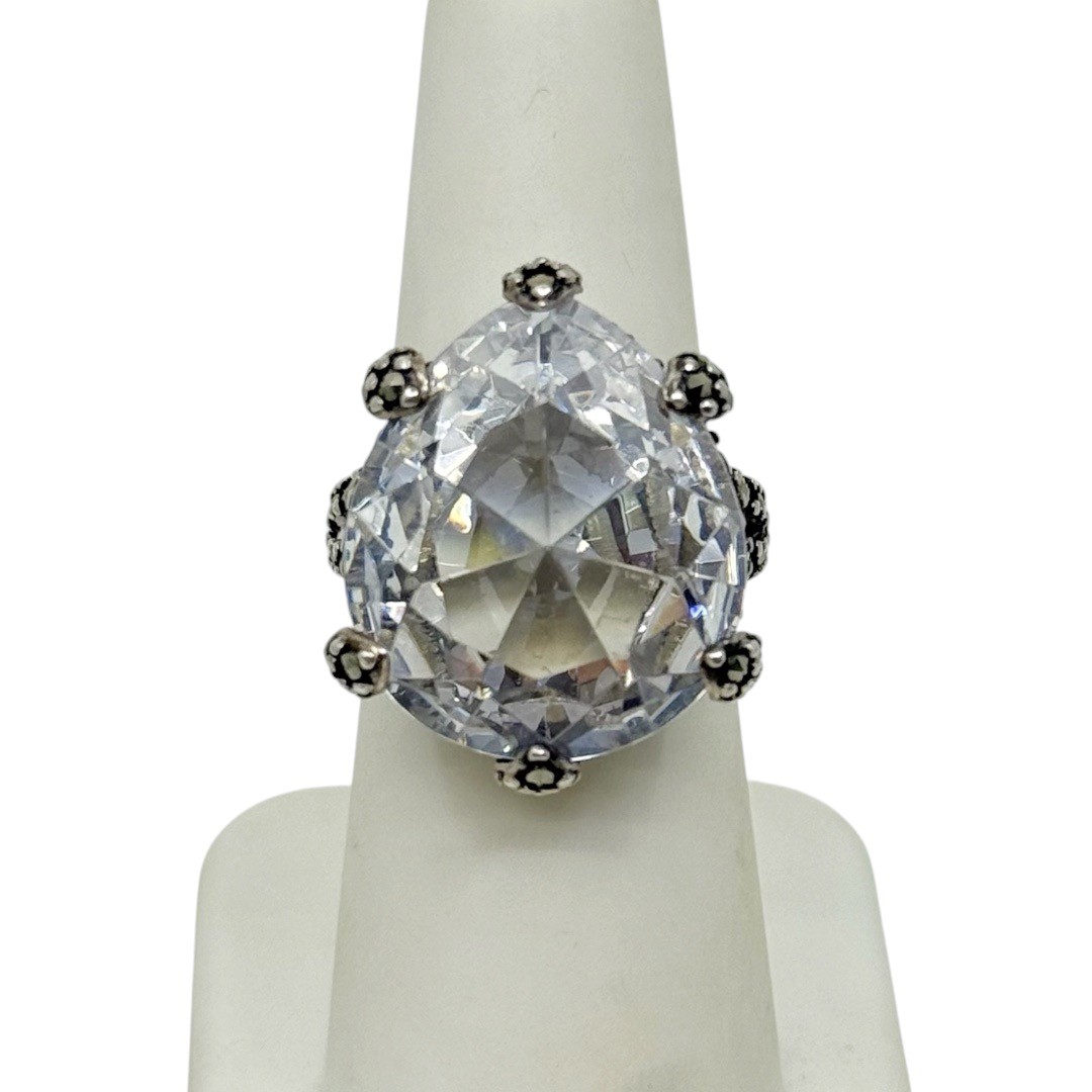 A 925 sterling silver Cubic Zirconia & Marcasite cocktail ring