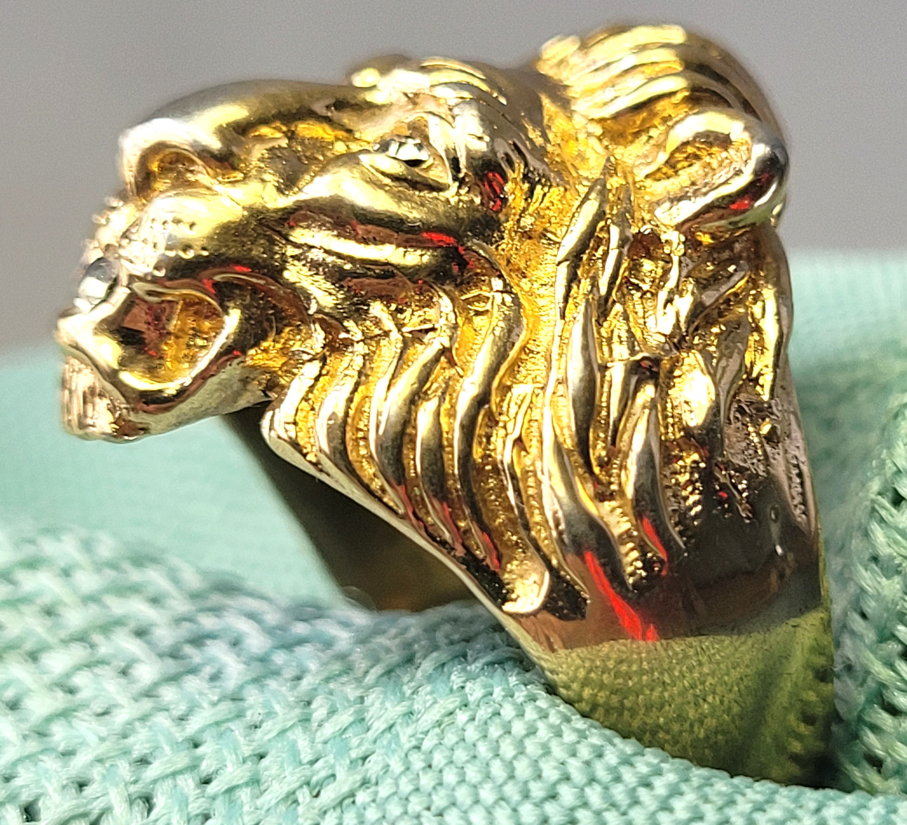 Vintage 1980s Gold Toned Lion Head Ring Size 8 Statement Leo - photo 4